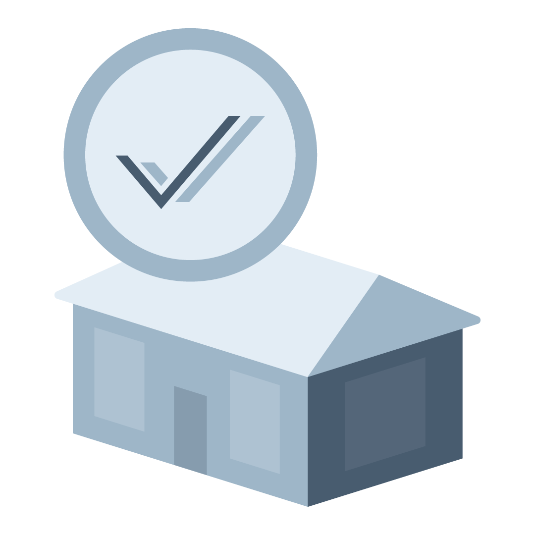 A home with a check mark on top of it.