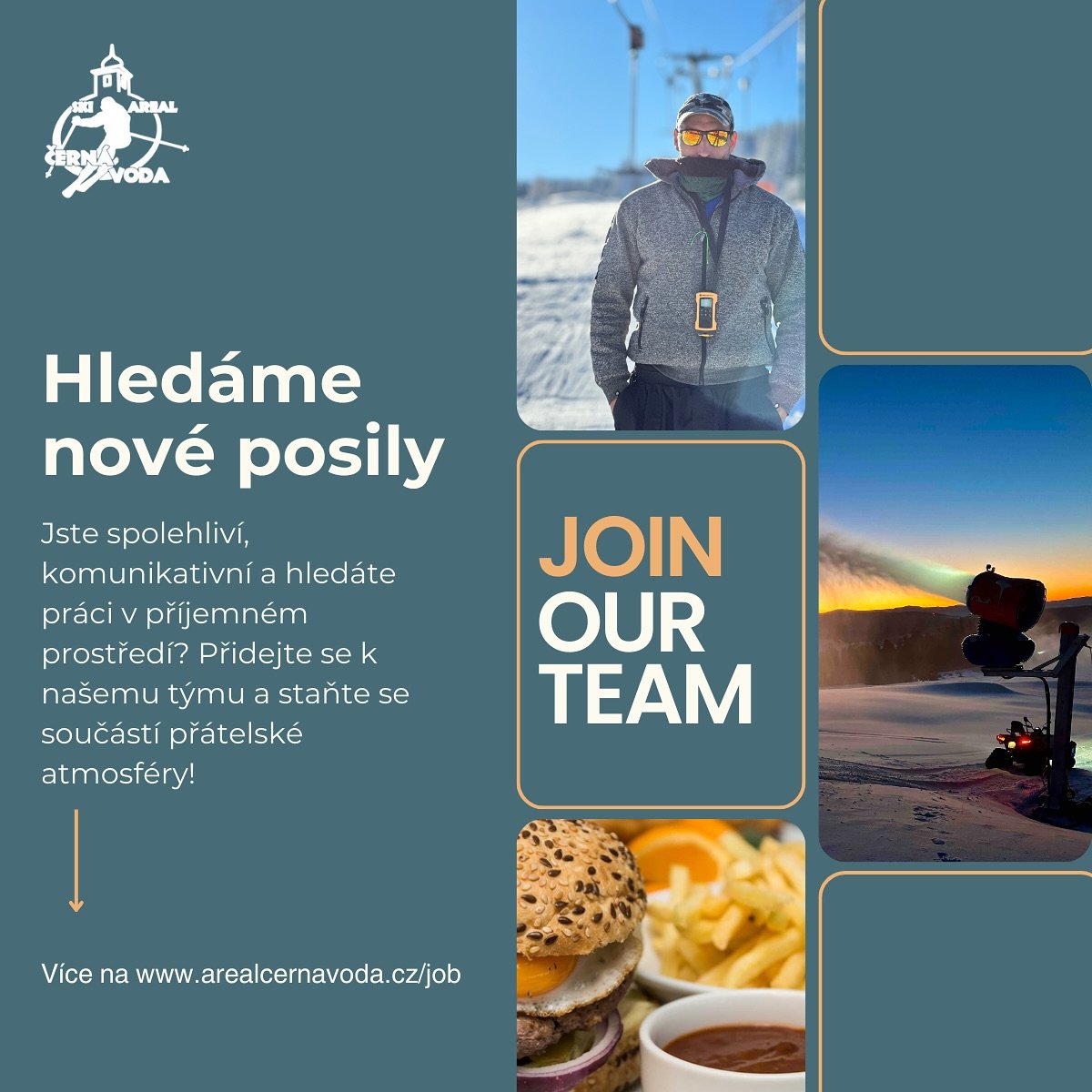 Hled&aacute;me posily pro Are&aacute;l Čern&aacute; Voda! 🌲⛷️
Chce&scaron; pracovat v kr&aacute;sn&eacute;m prostřed&iacute;, b&yacute;t souč&aacute;st&iacute; skvěl&eacute;ho t&yacute;mu a už&iacute;vat si zimn&iacute; atmosf&eacute;ru? Ozvi se n&a