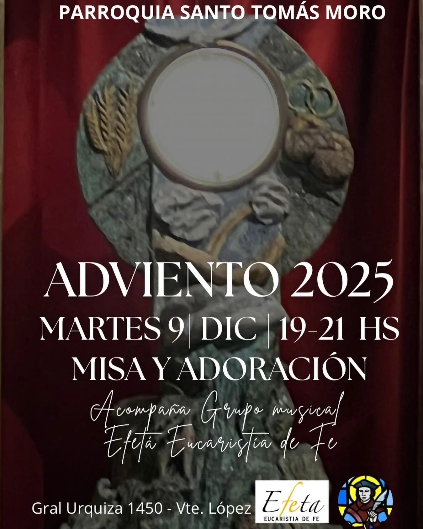 Te esperamos este martes 9 de Diciembre para adorar a nuestro Se&ntilde;or a continuaci&oacute;n de la misa de 19 hs.
Bendiciones!