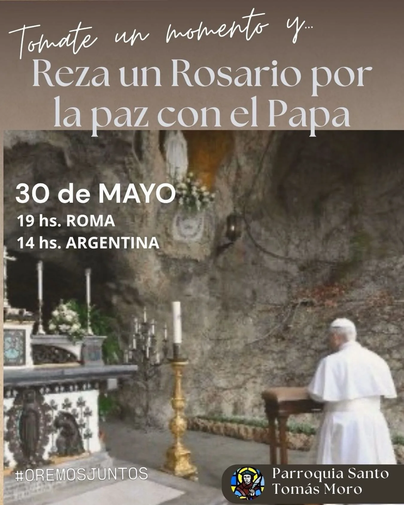 Finaliza el mes de Mar&iacute;a, hoy nos unimos en oraci&oacute;n junto a nuestro Papa Le&oacute;n XIV, a las 14 hs rezamos un Rosario por la PAZ EN EL MUNDO. No importa donde est&eacute;s,  te invitamos hacer una pausa y orar juntos.  #oremosjuntos