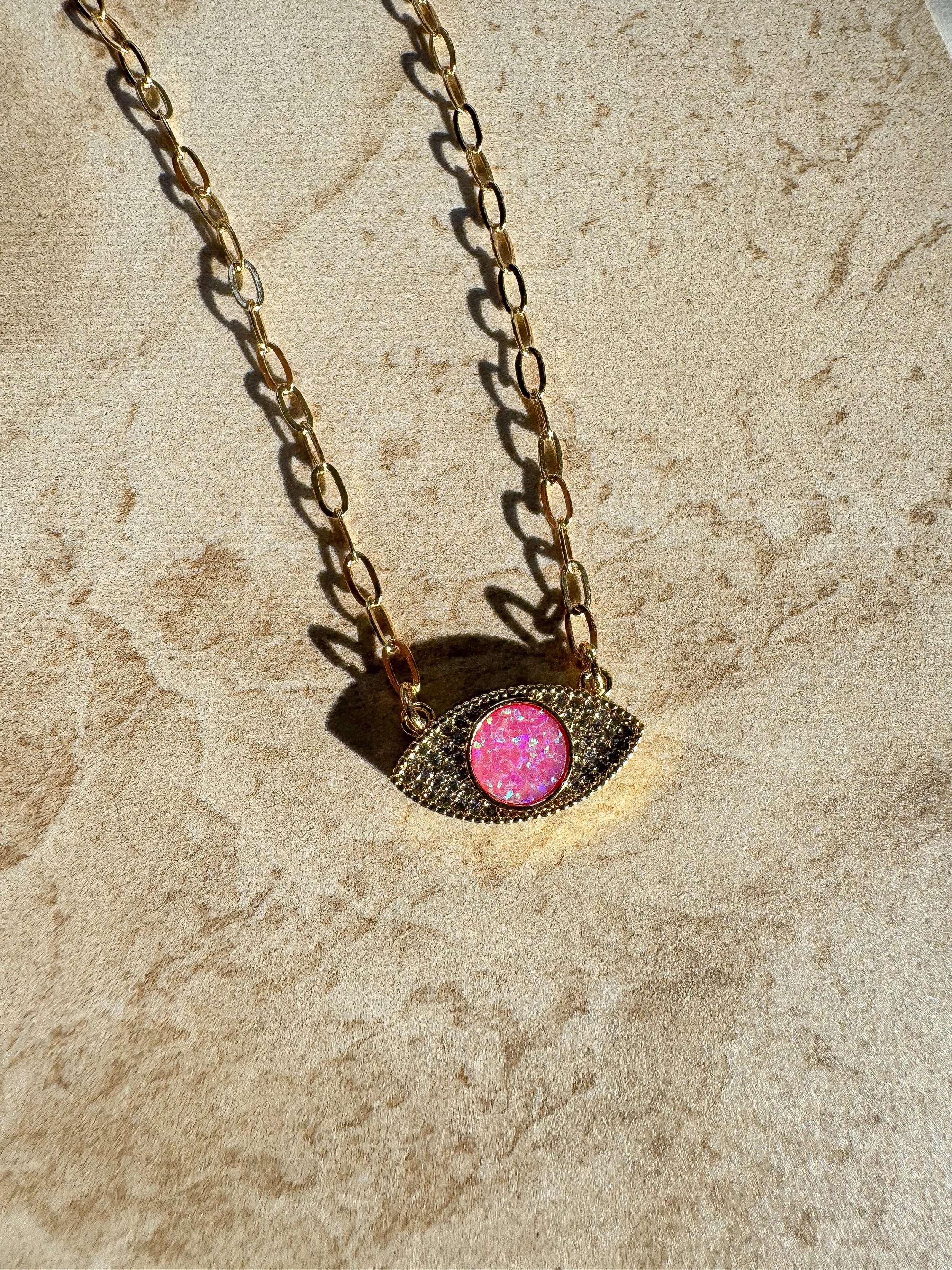 Pink Opal Eye of Protection Necklace