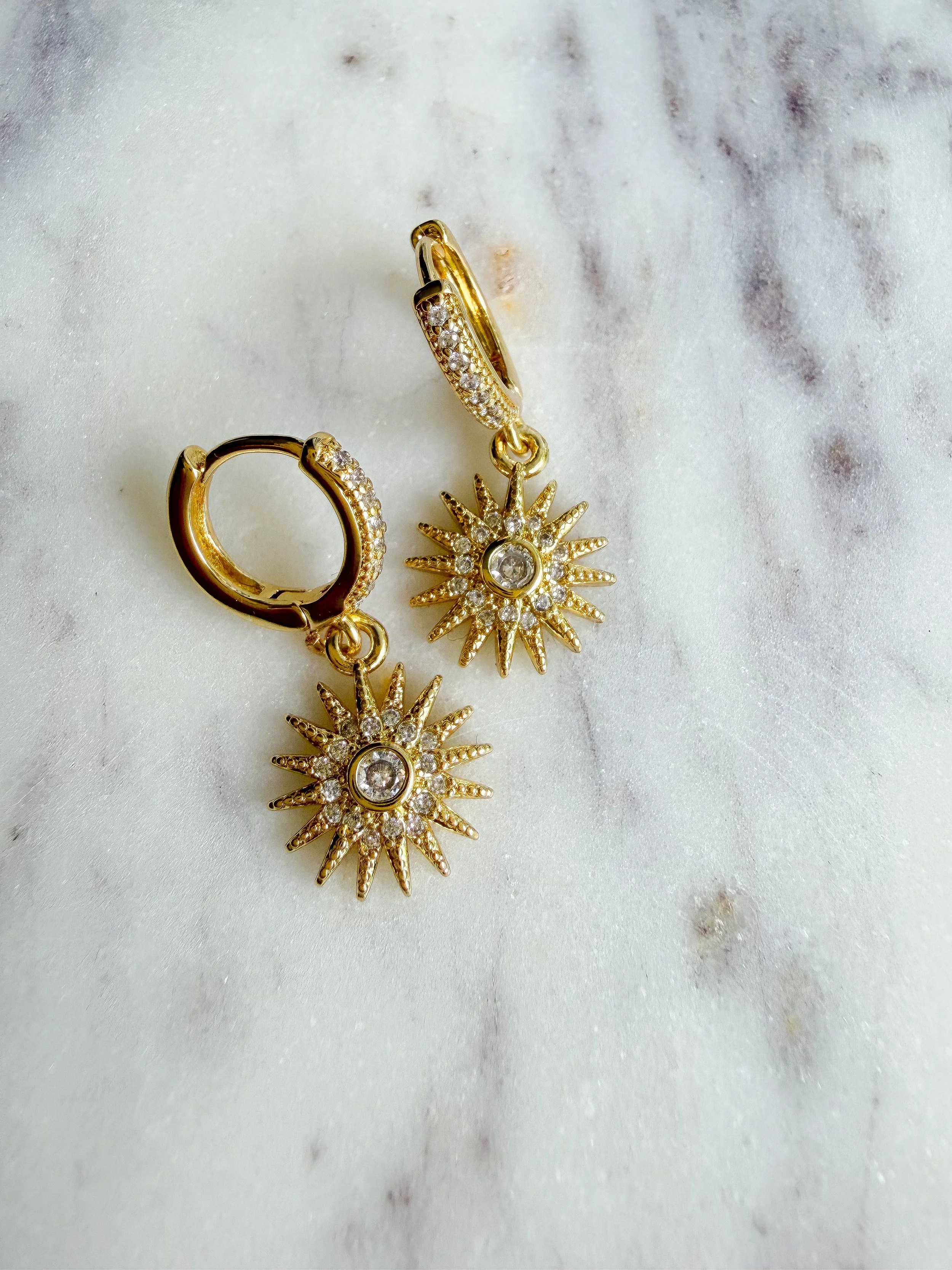 Celestial Sunburst Huggie Earrings