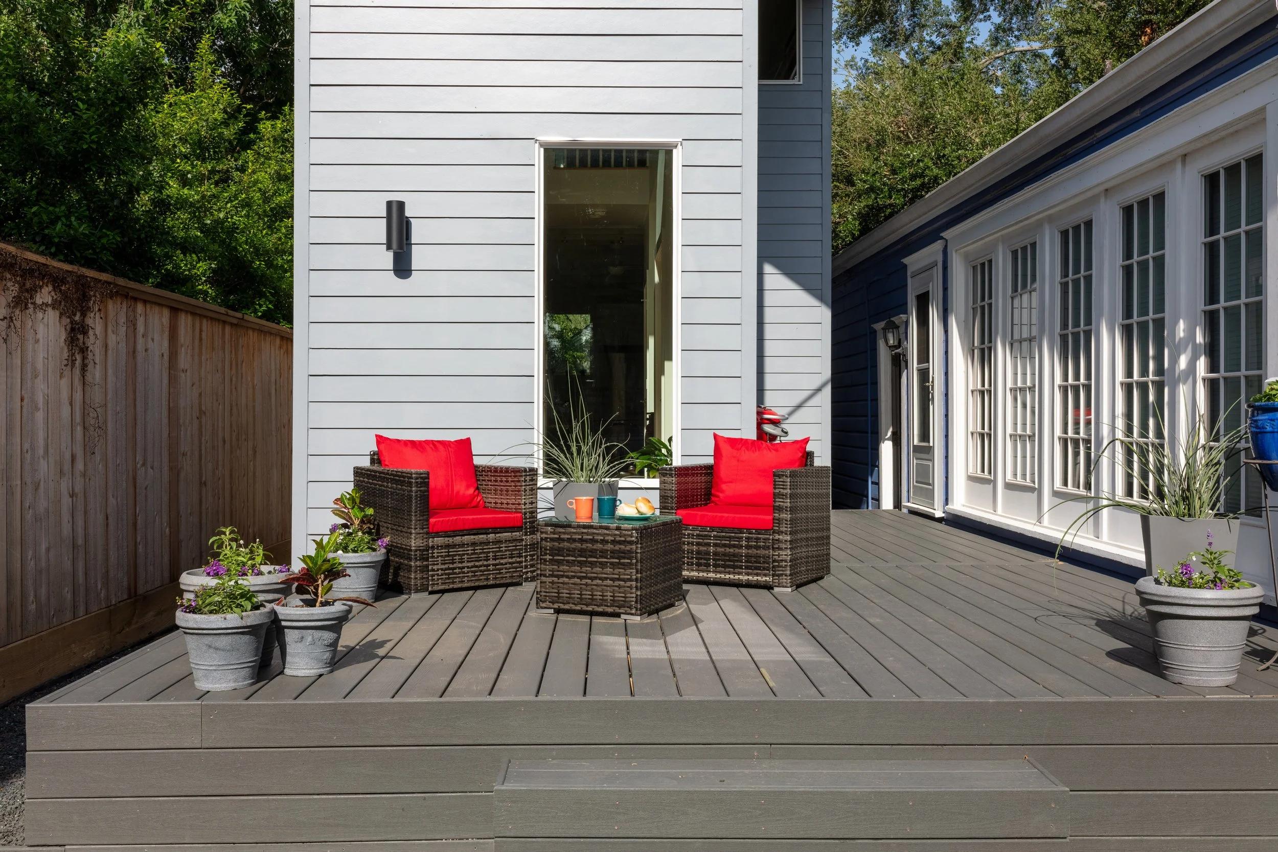 Backyard with red furniture