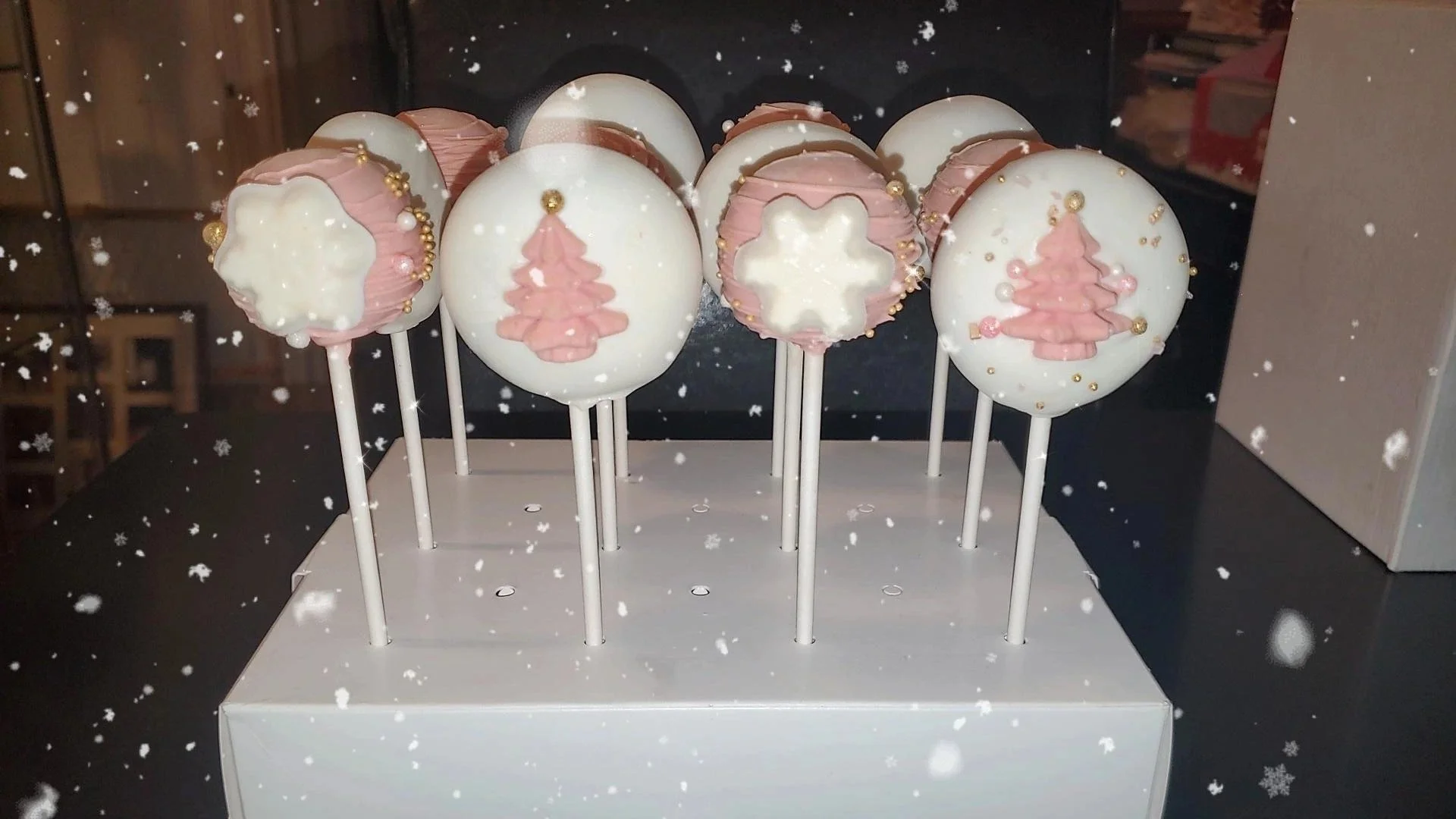 pink and white holiday cake pops