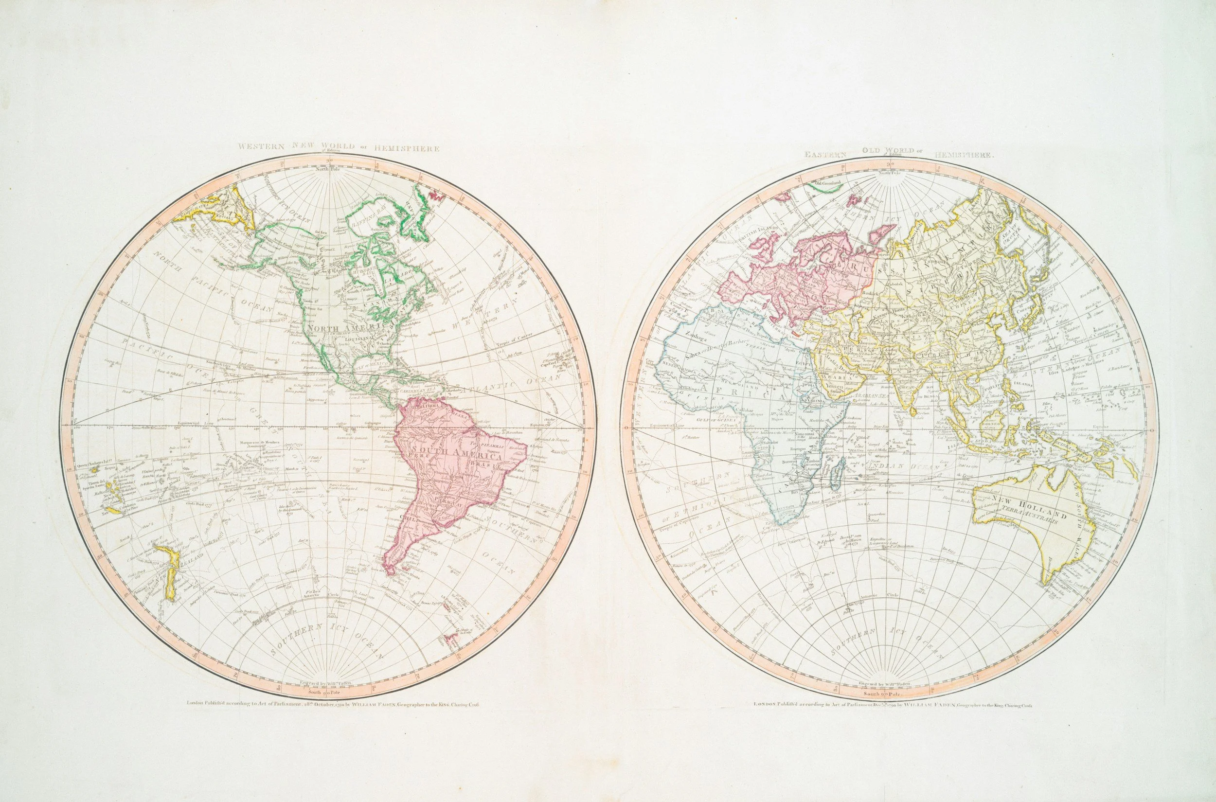 Representation of the Earth as a globe on paper with each hemisphere displayed