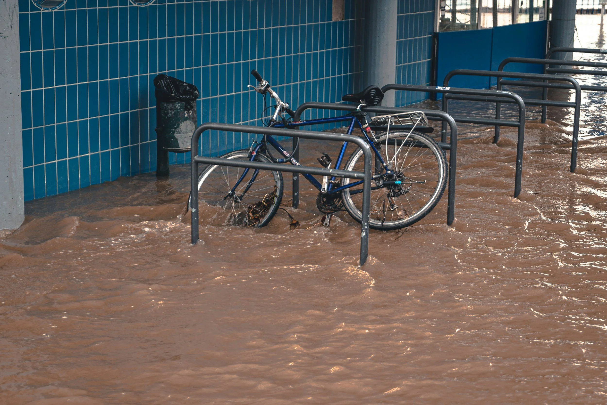 Image showing a bicycle with flood waters surrounding it
