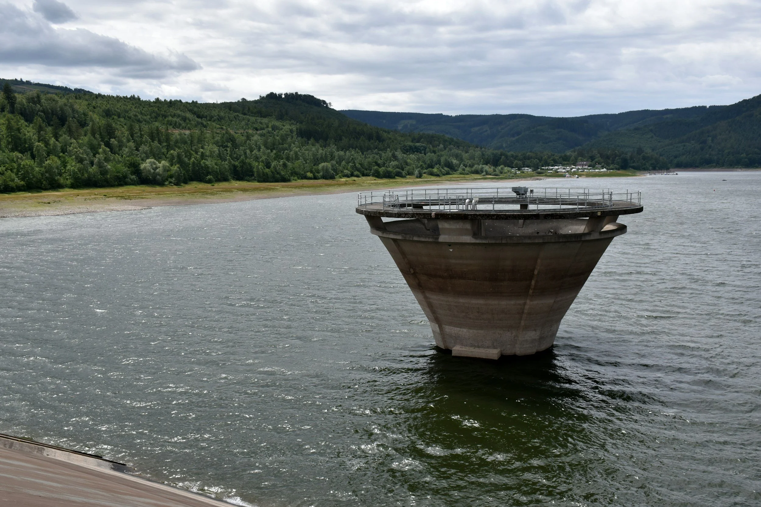 Image showing a morning glory spillway that is currently not in use due to a low water level