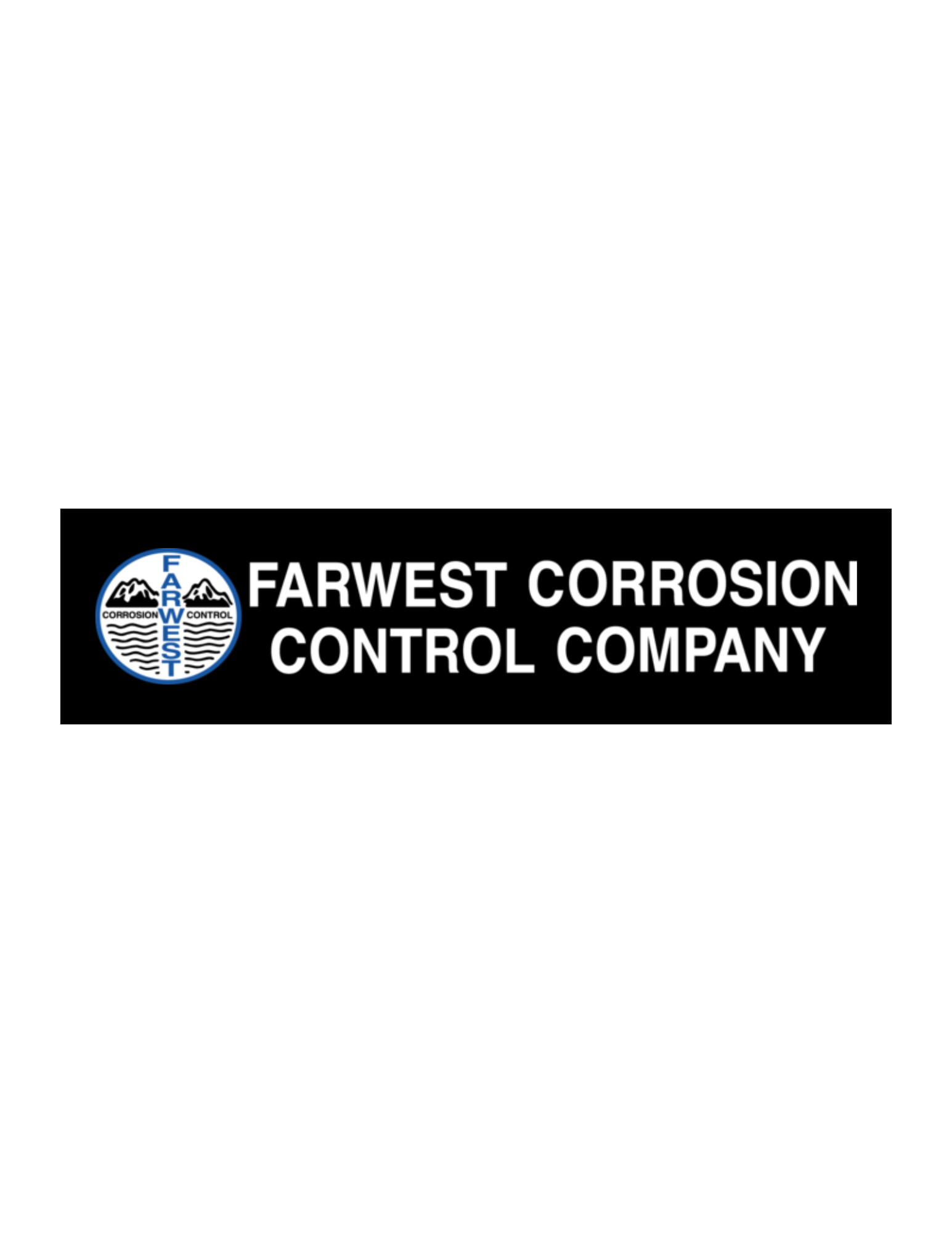 Company logo for Farwest Corrosion Control Company with a blue circular emblem featuring mountains, waves, and the words 'Corrosion Control' and 'Farwest'.