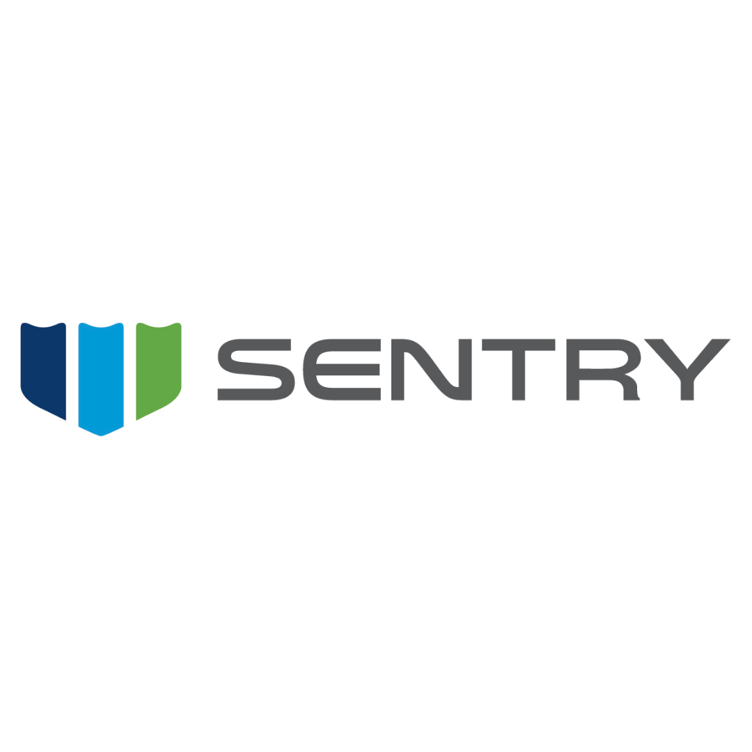 SENTRY logo with a shield icon in blue and green, and the company name in gray text.