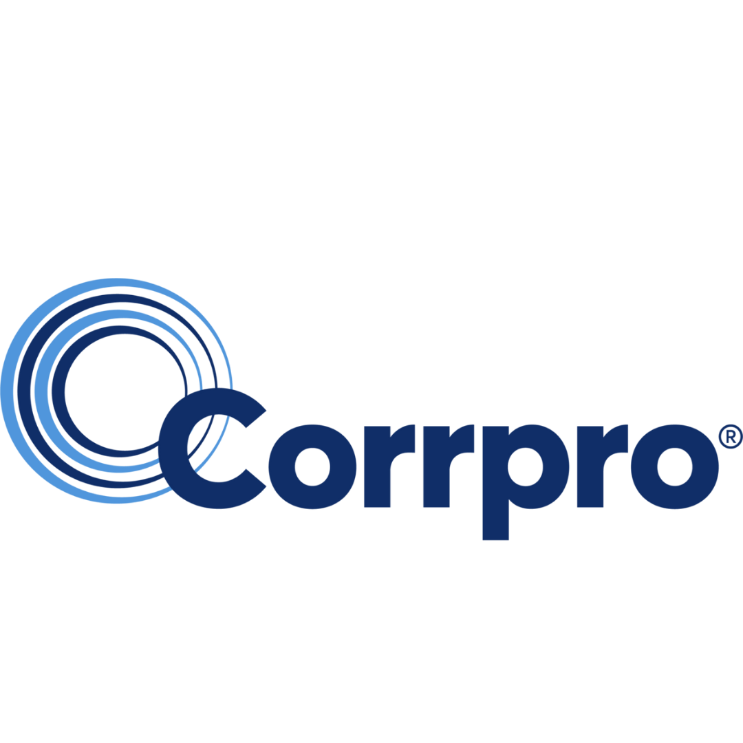 Logo of Corpro with blue concentric circles and the word 'Corpro' in bold blue letters.