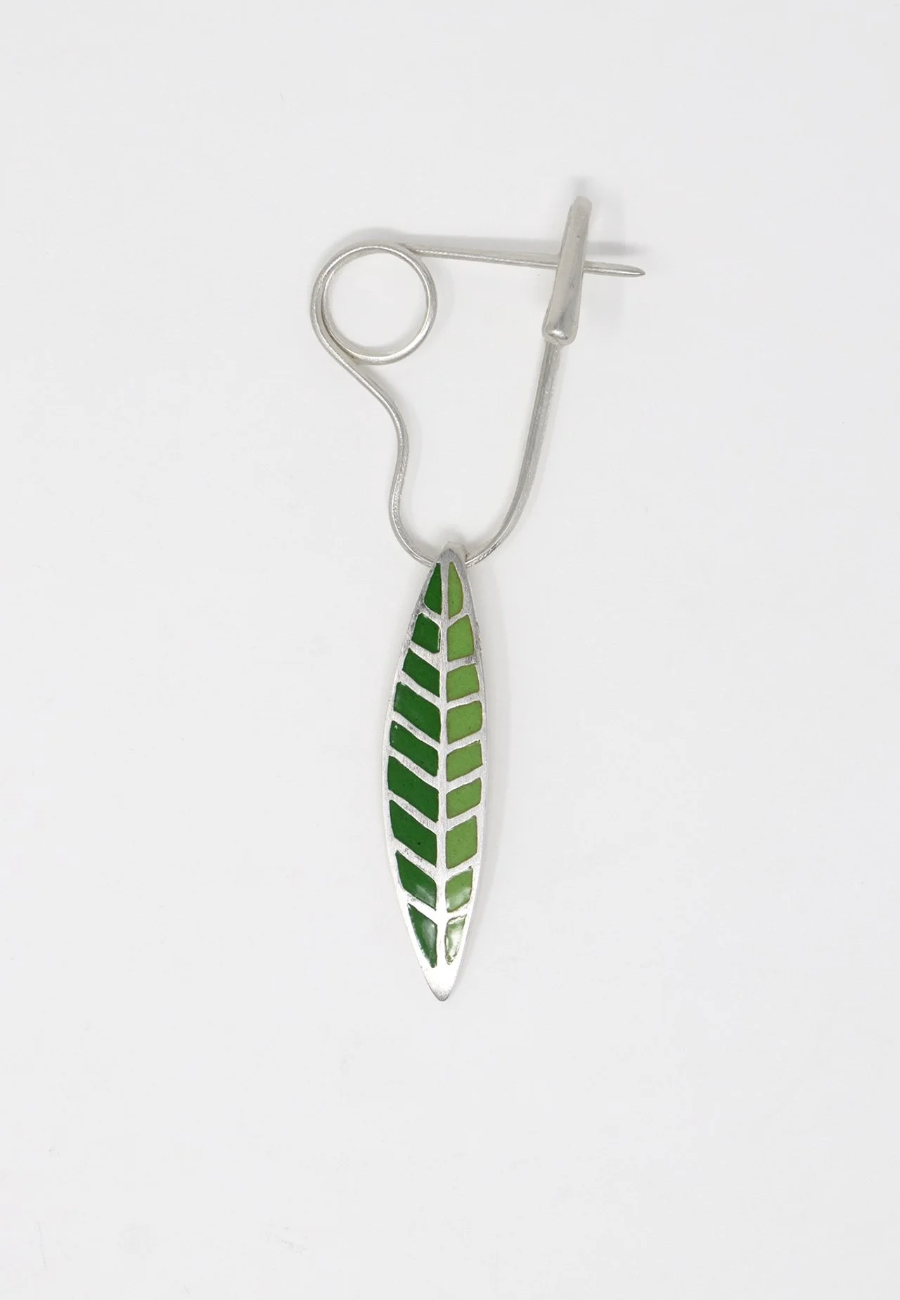 Leaf Fibula, 2025, sterling silver, enamel