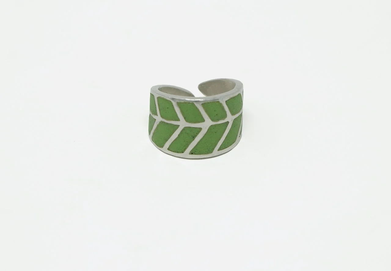 Leaf Ring, 2025, sterling silver, enamel