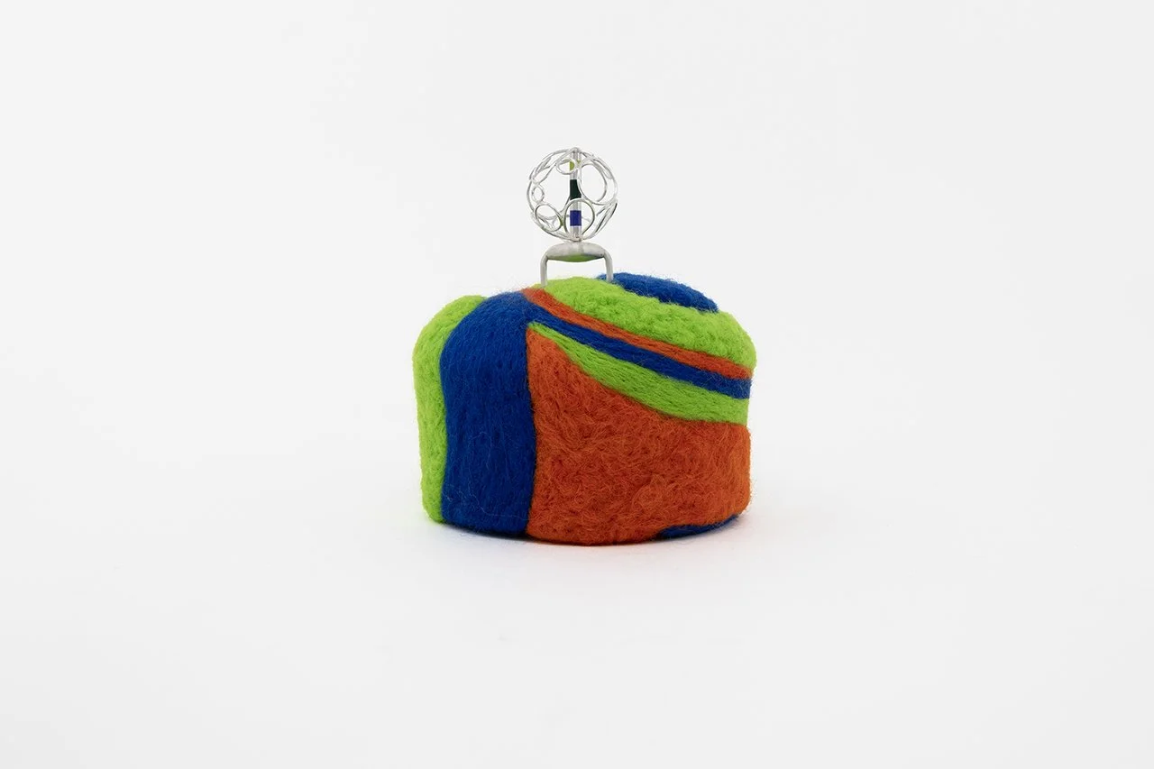 Supernaturalis (Sculpture with removable ring), 2026, sterling silver, enamel, wool, foam, 4.5" x 4"