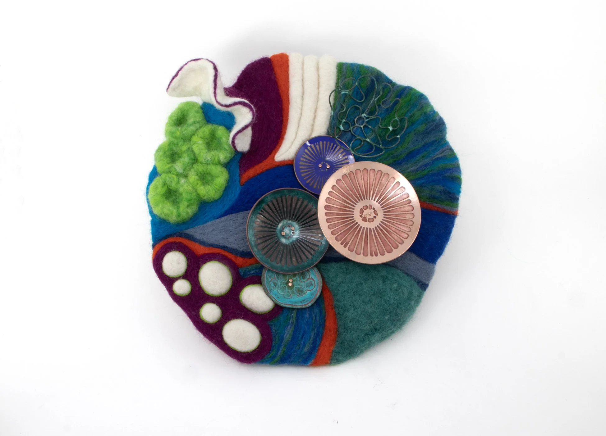 Little Things, 2026, wool, copper, enamel, 10" x 10" x 2.25"