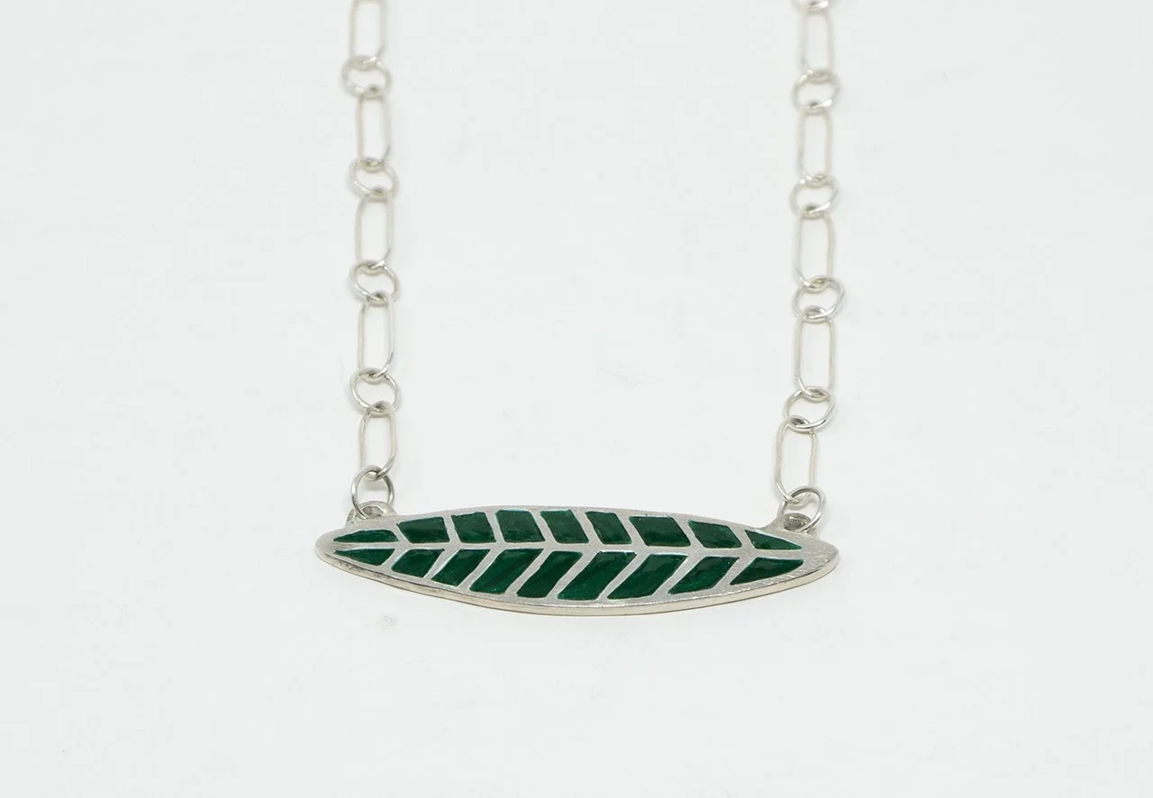 Leaf Necklace, 2025, sterling silver, enamel