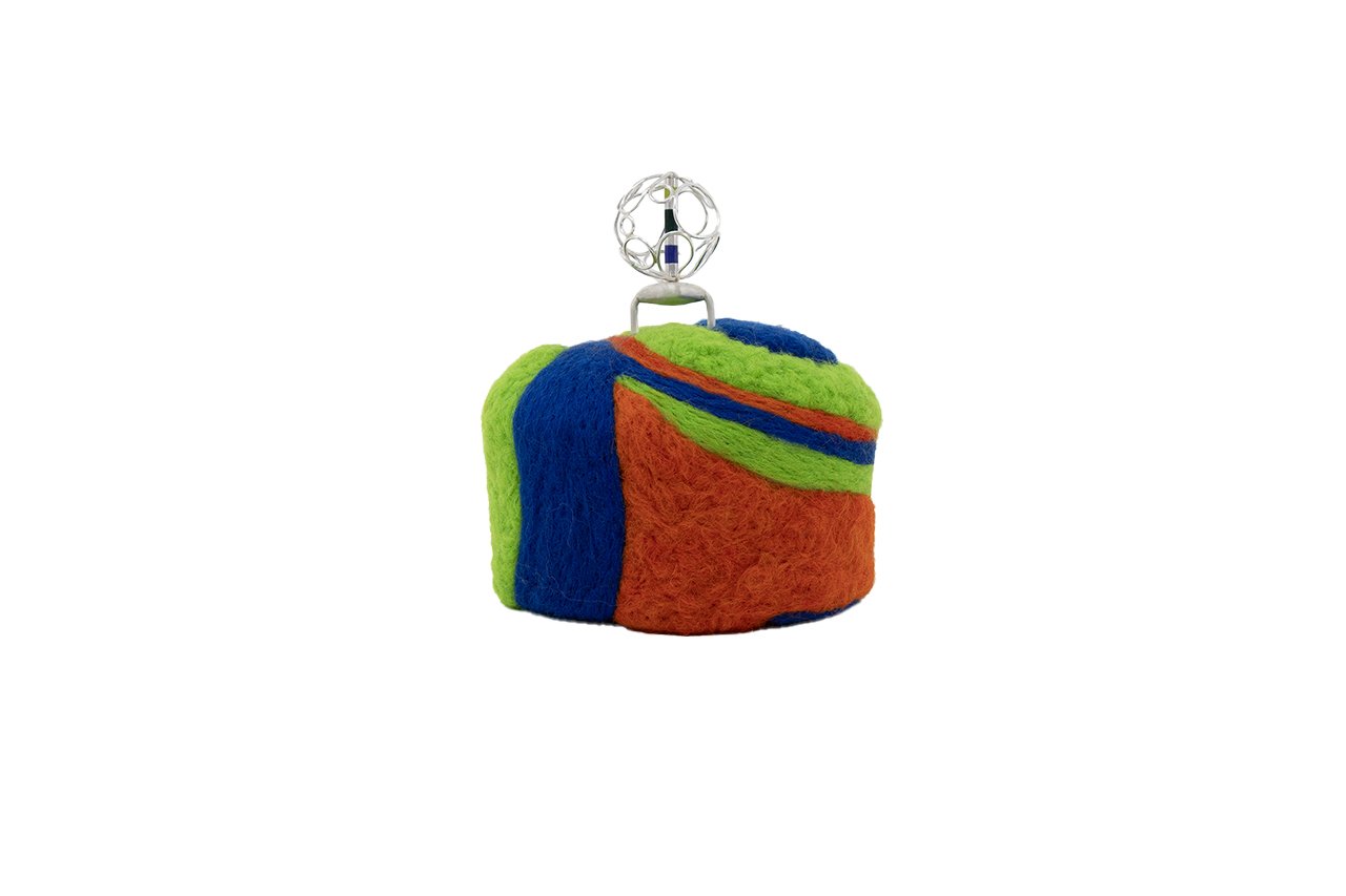 Supernaturalis (Sculpture with removable ring), 2026, sterling silver, enamel, wool, foam, 4.5" x 4"
