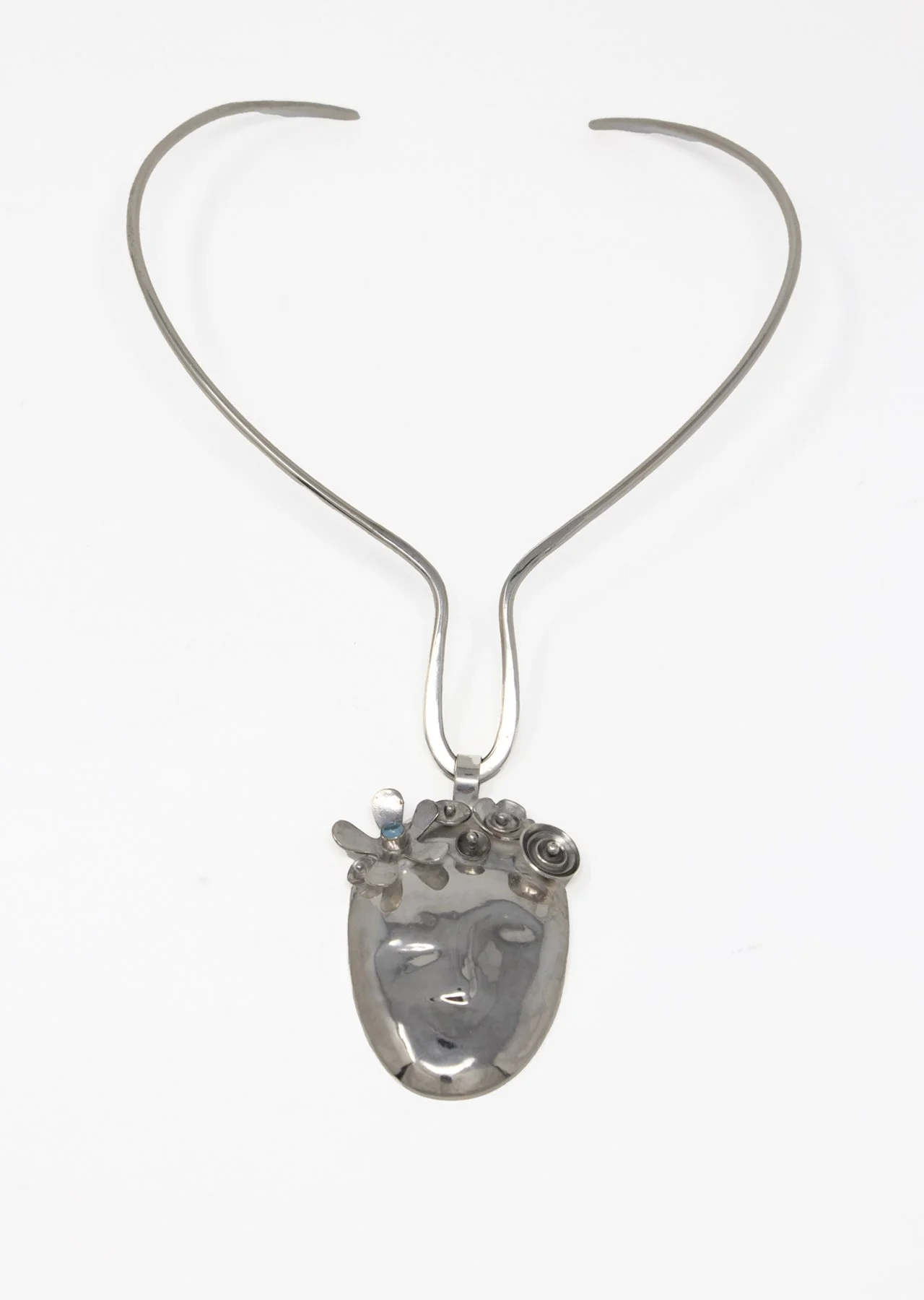 Wallflower Necklace, 2025, sterling silver, blue topaz, 5" x 8.75"
