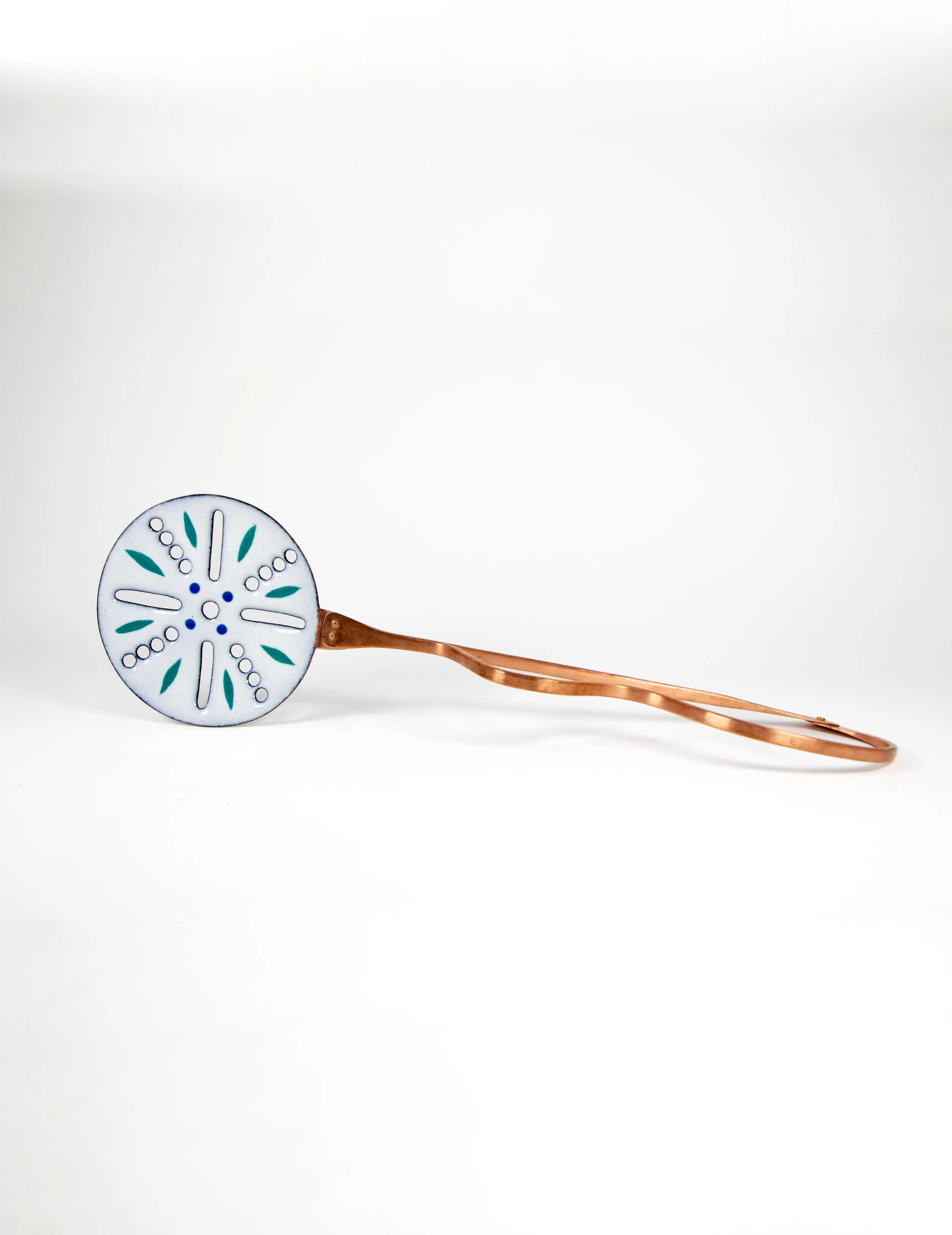 Pierogi Spoon, 2023, copper & enamel, 11.5" x 3.5" x 2.5"