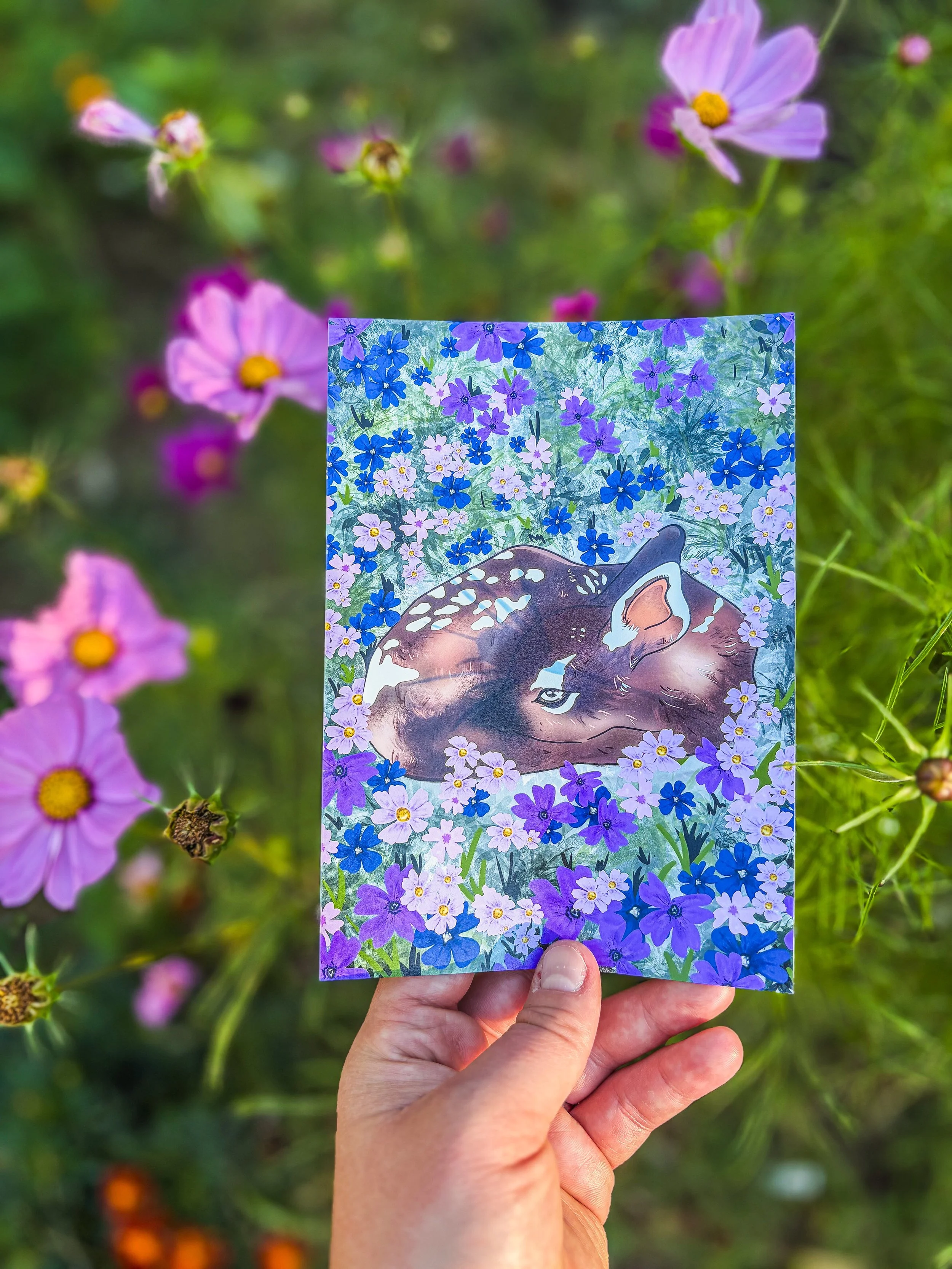 Little Deer in a Field of Flowers Art Print - 5x7