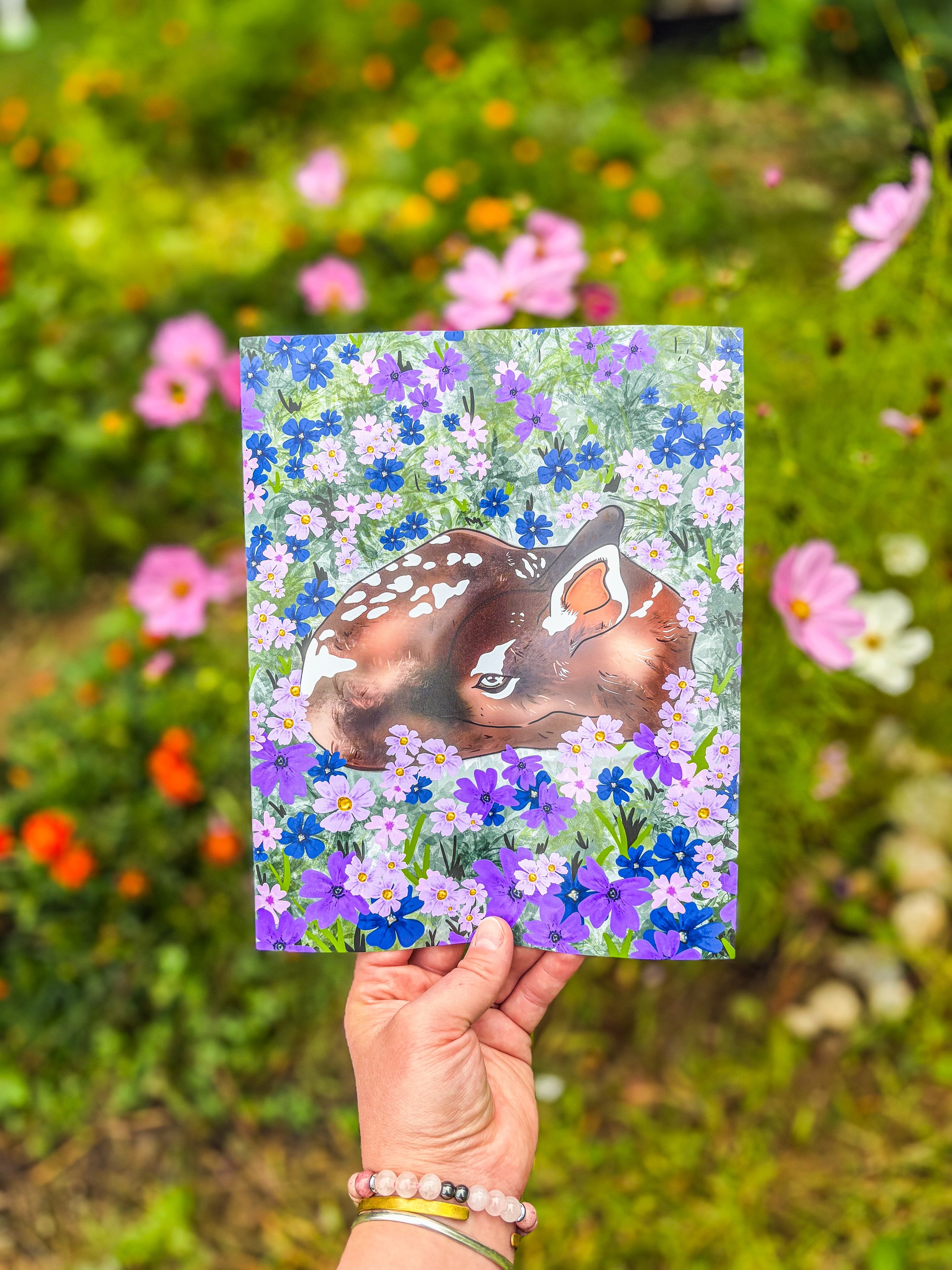 Little Deer in Field of Flowers Art Print - 8x10