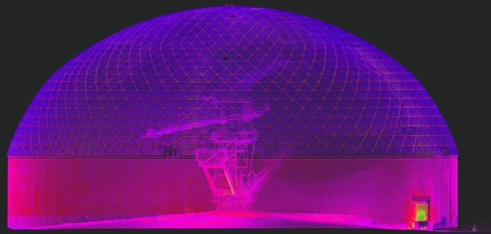 Circular storage dome — point cloud from 3D laser scanning