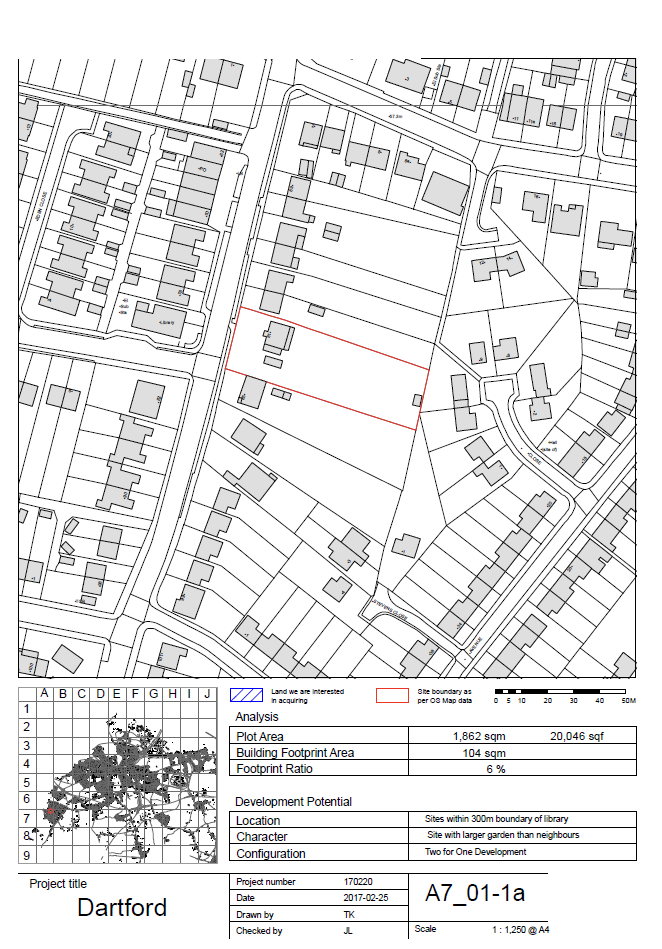 Site sheet A7_01-1a — plot area, footprint and development potential