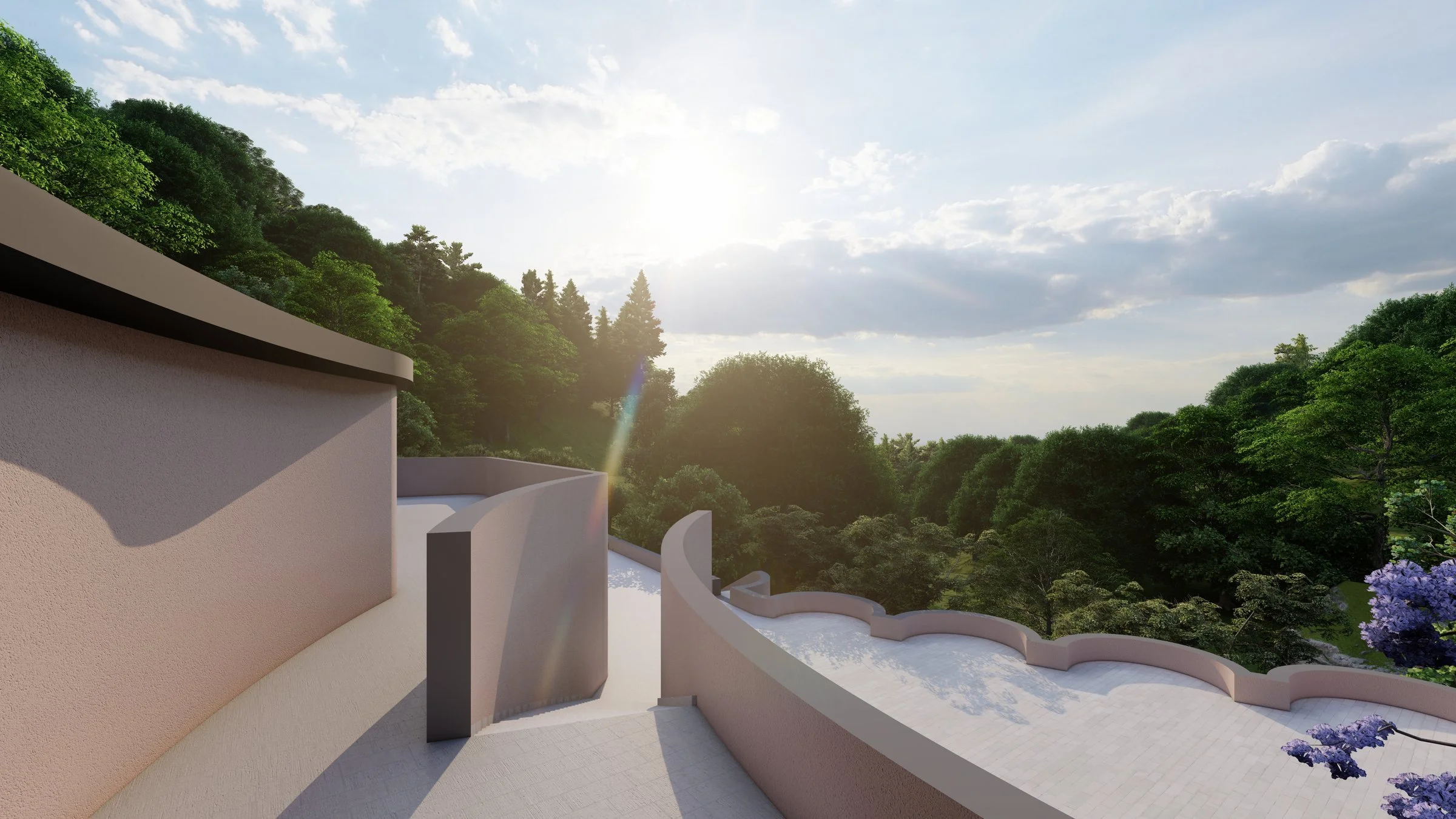 Majung, Yuseong Tourist Farm, Cheonan — rendering of curved terrace walls facing the valley