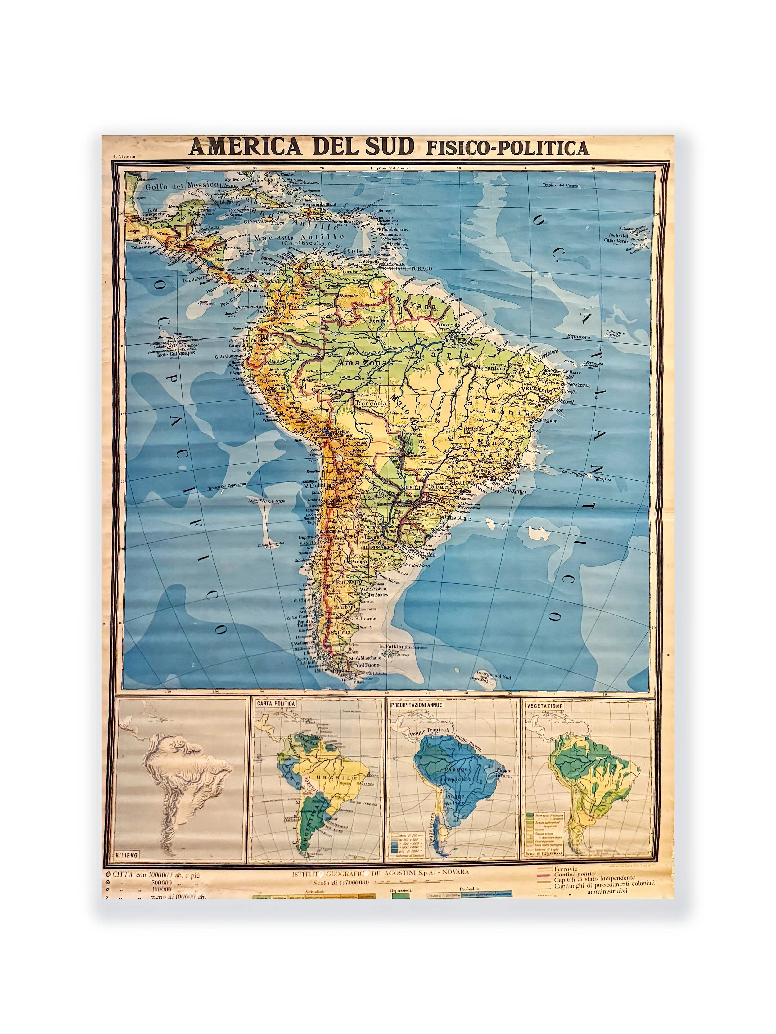 Mappa Scolastica Vintage "America del Sud" – De Agostini Novara