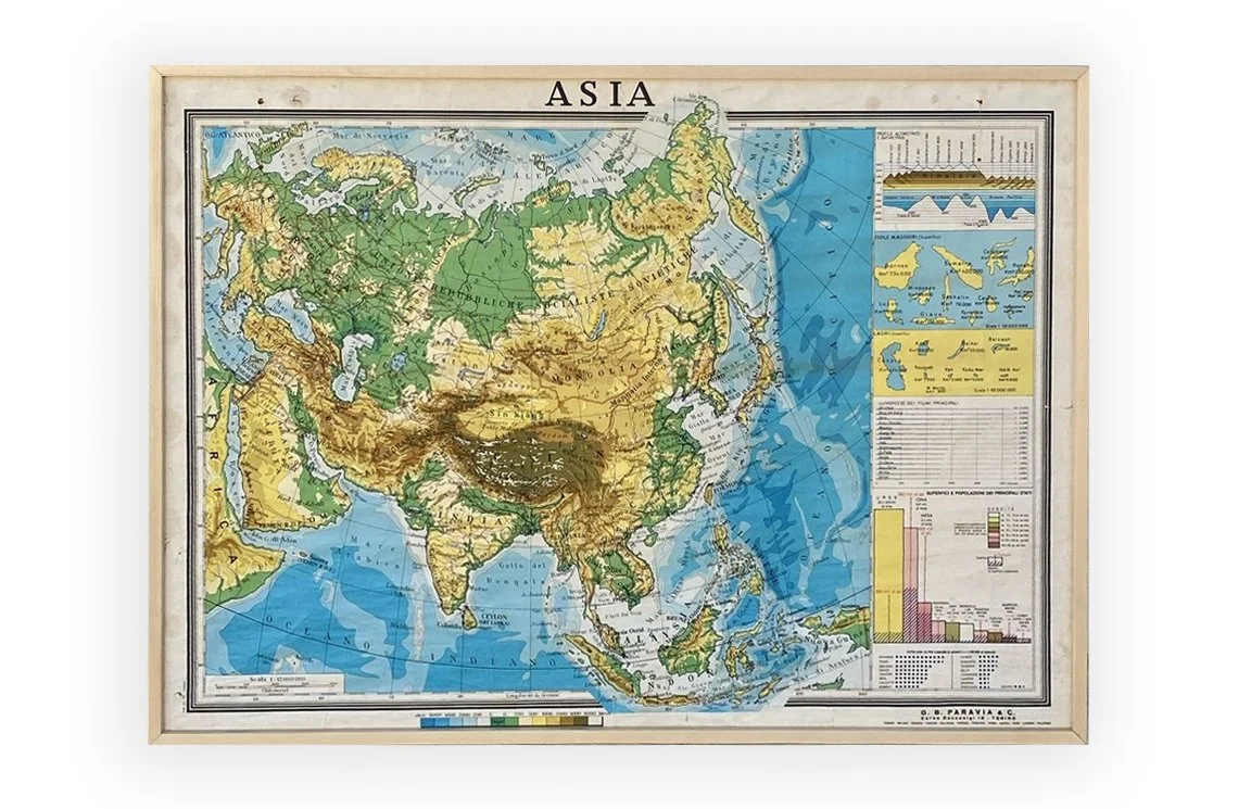 Mappa Scolastica Vintage dell'Asia (G.B. Paravia) – Montata su Telaio e Incorniciata