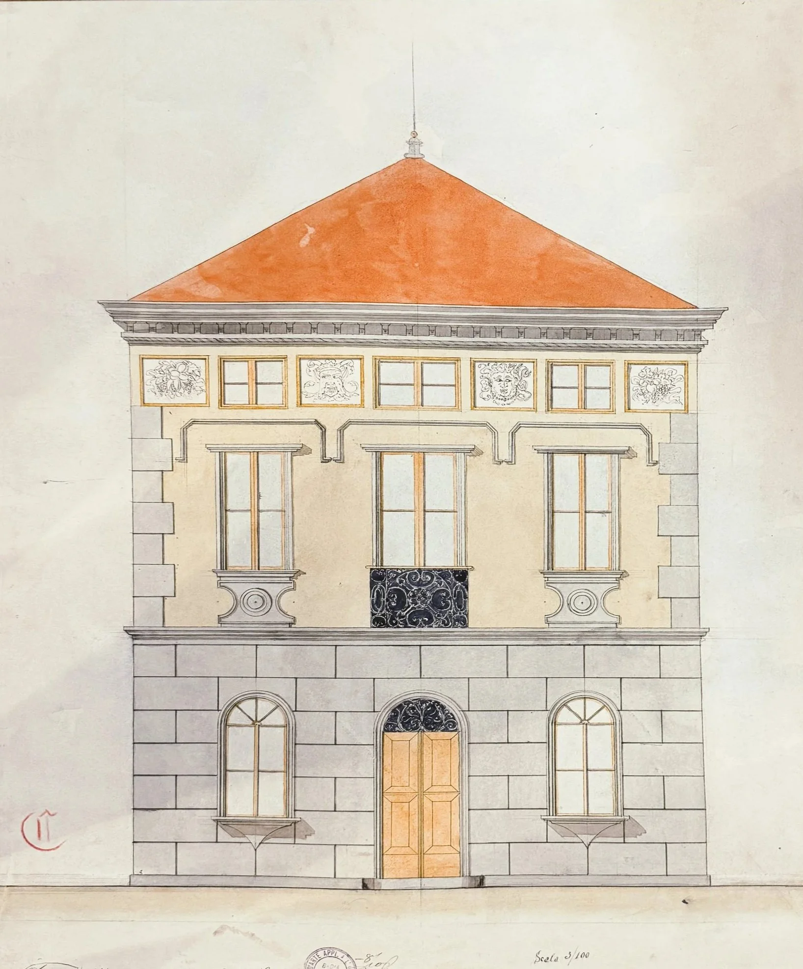 Progetto Architettonico Originale "Facciata di Palazzo" – Disegno Tecnico (1910)