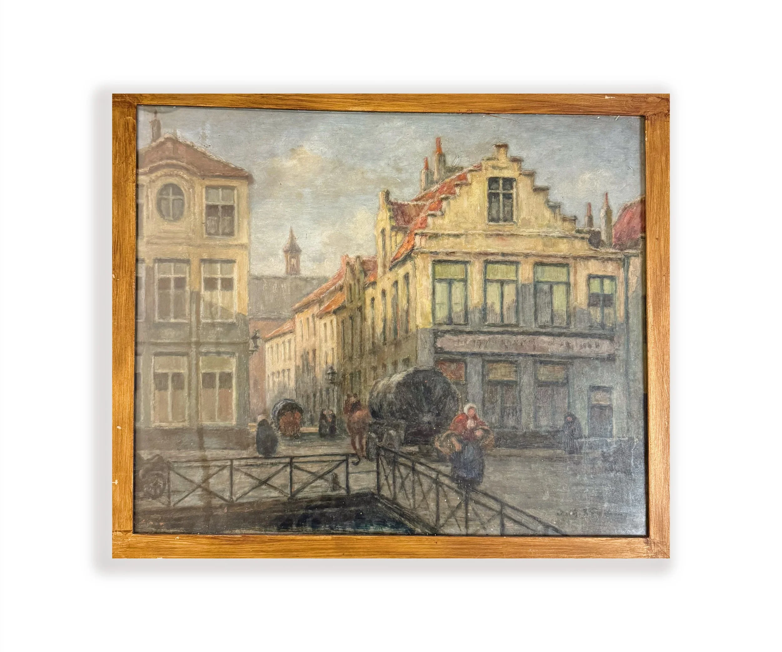 Olio su Cartoncino "Scena di Vita nel Borgo" – Prima Metà XX Secolo