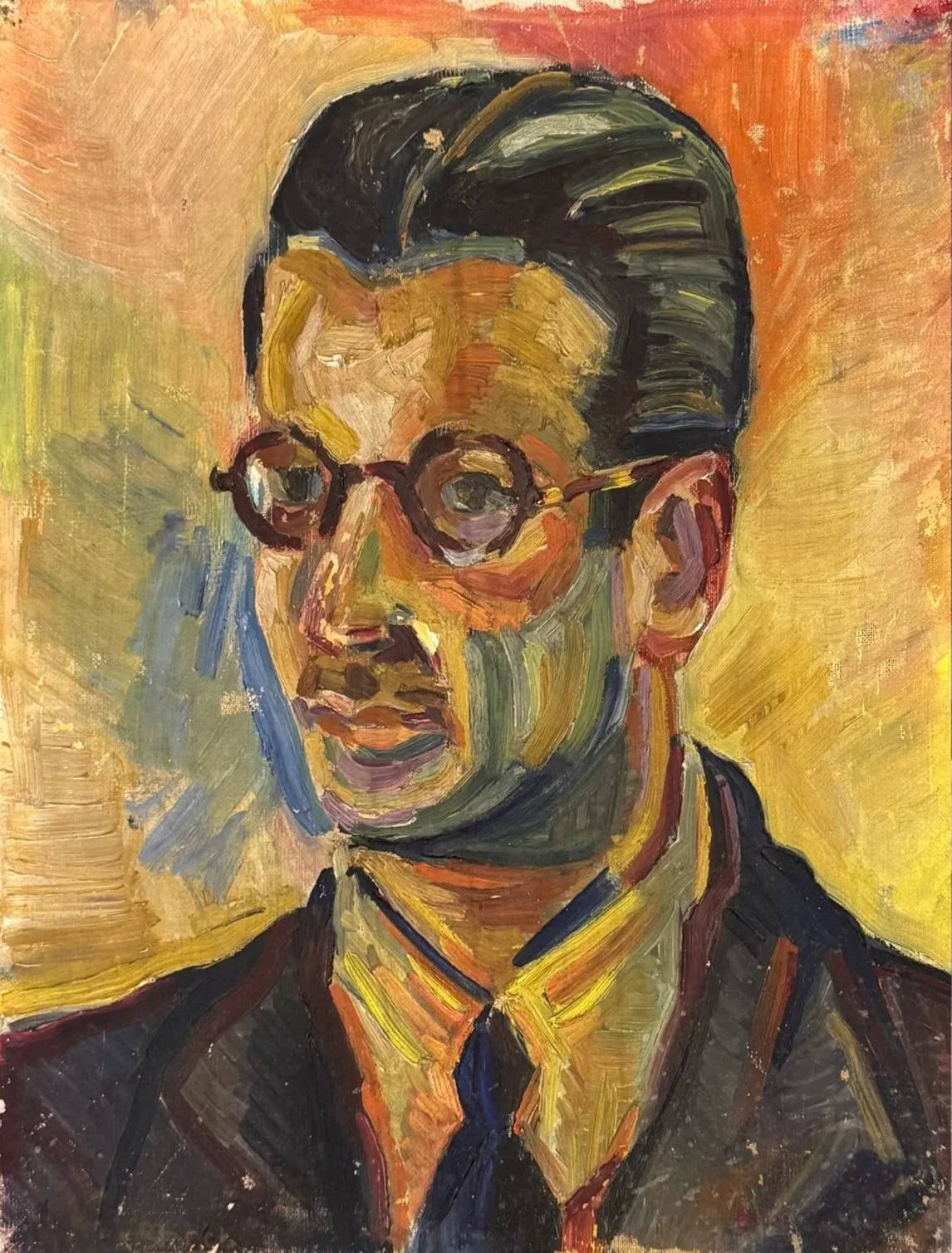 Xavier Blanch, Ritratto d'uomo con occhiali, olio su tela originale del 1935, Barcellona.