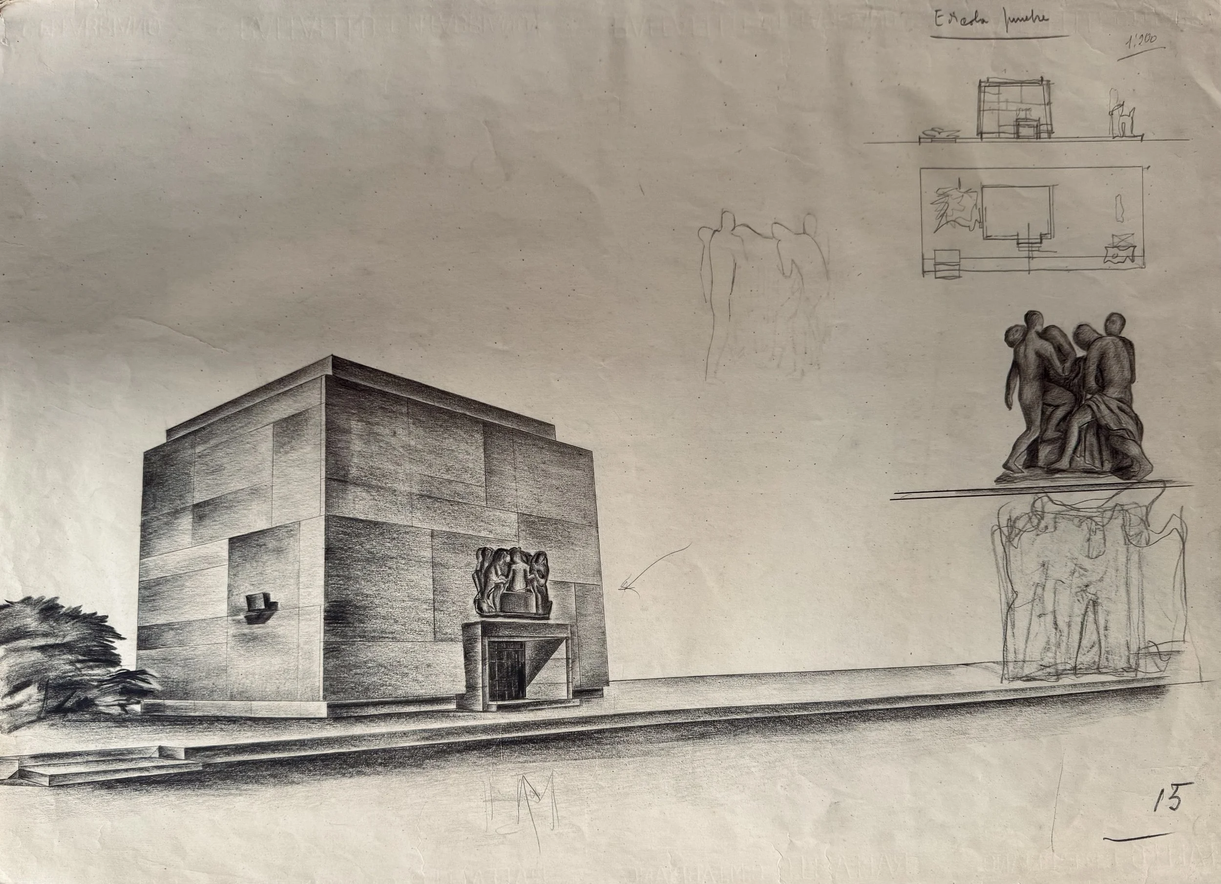 Archivio Piovan: Studio per "Monumento ai caduti" (1955) – Matita e Carboncino