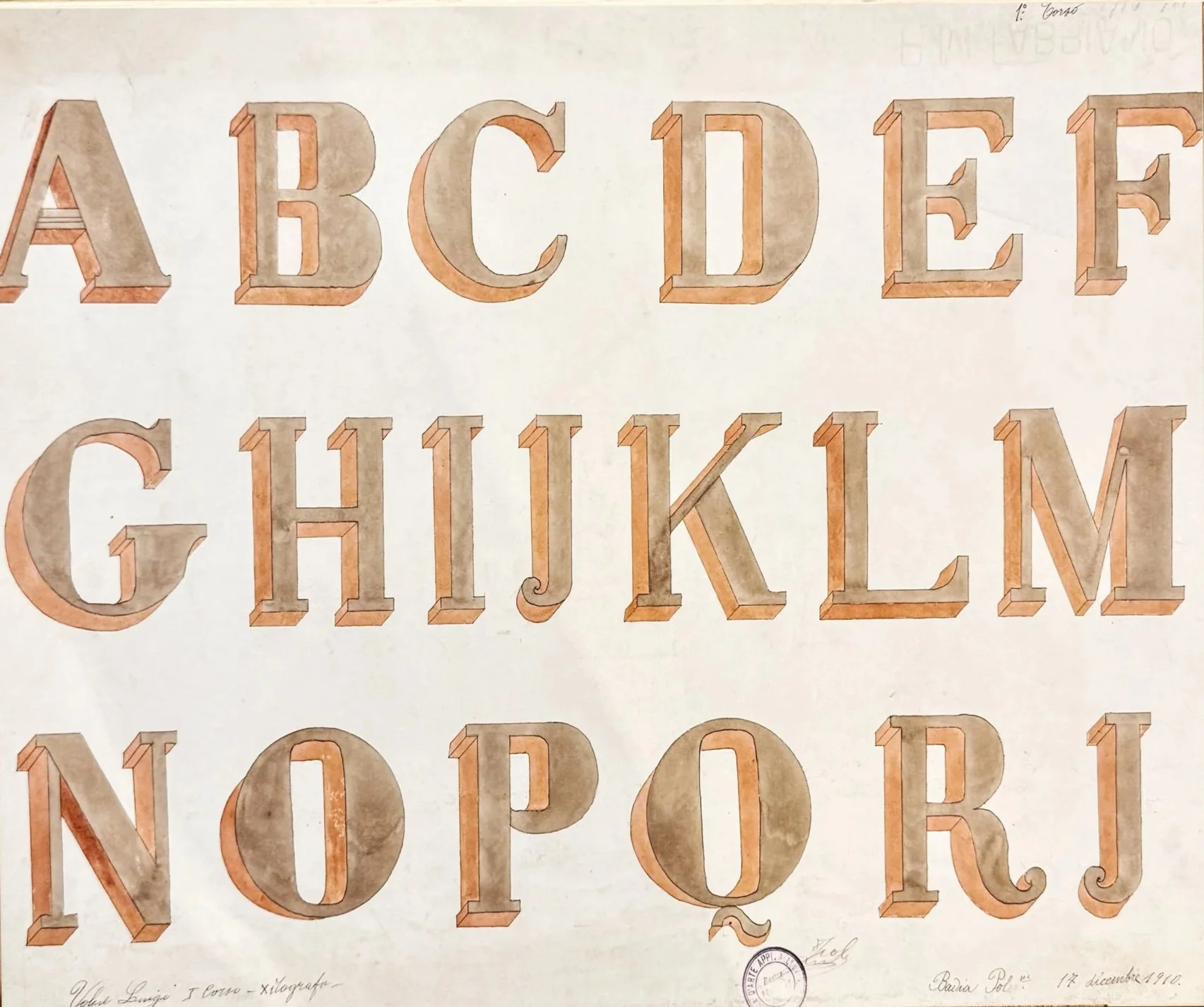 Disegno Tecnico Originale "Alfabeto Prospettico" – Data 17 Dicembre 1910