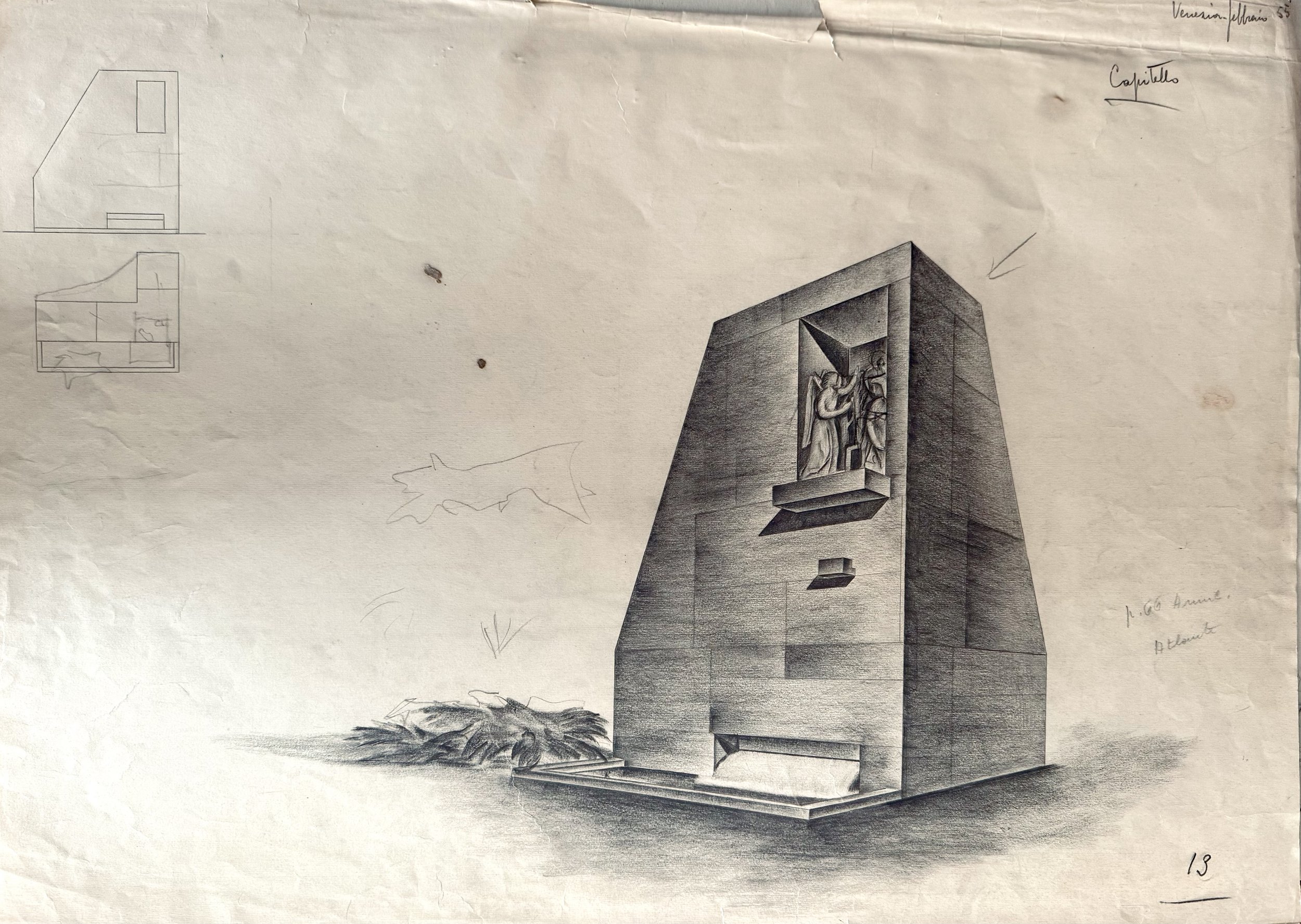 Archivio Piovan: Studio per "Capitello" Monumentale (1955) – Matita e Carboncino