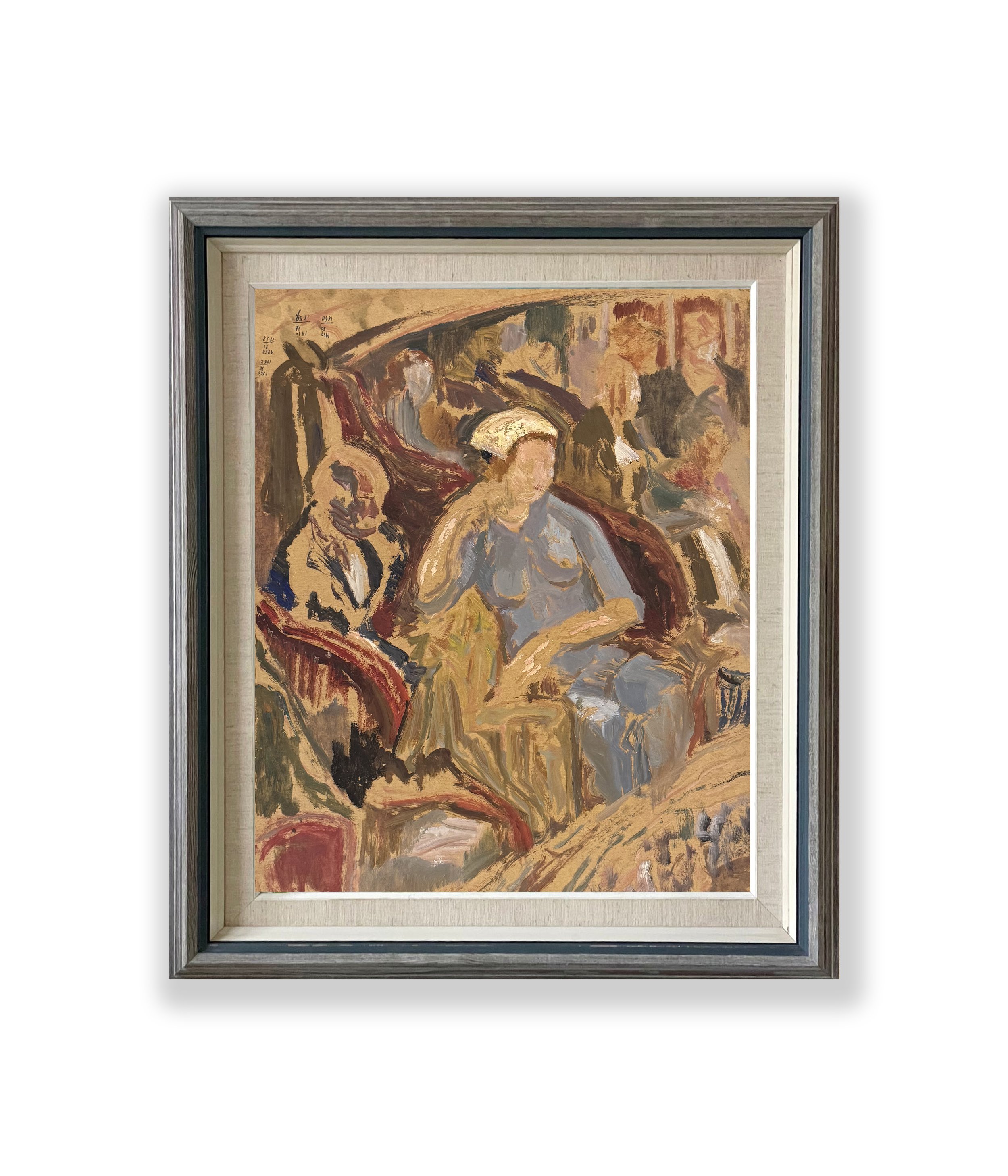 Scena di Interno Francese – Olio su Tavola Post-Impressionista, Metà '900