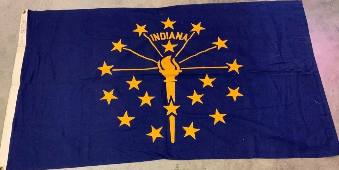 Bandiera Vintage Stato dell'Indiana – Originale USA in Tessuto con Occhielli