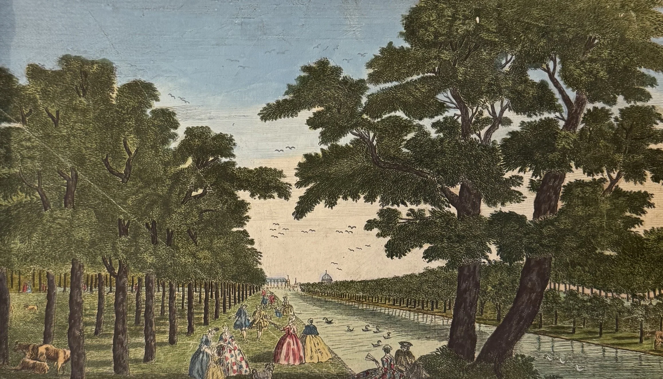 Antica Incisione Colorata a Mano – Veduta Prospettica di Giardino Francese