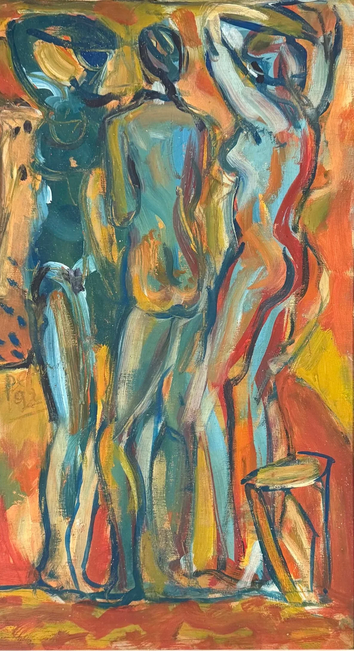 Dipinto ad Olio Originale (1992): "Le Tre Grazie" – Studio Modernista Figurativo