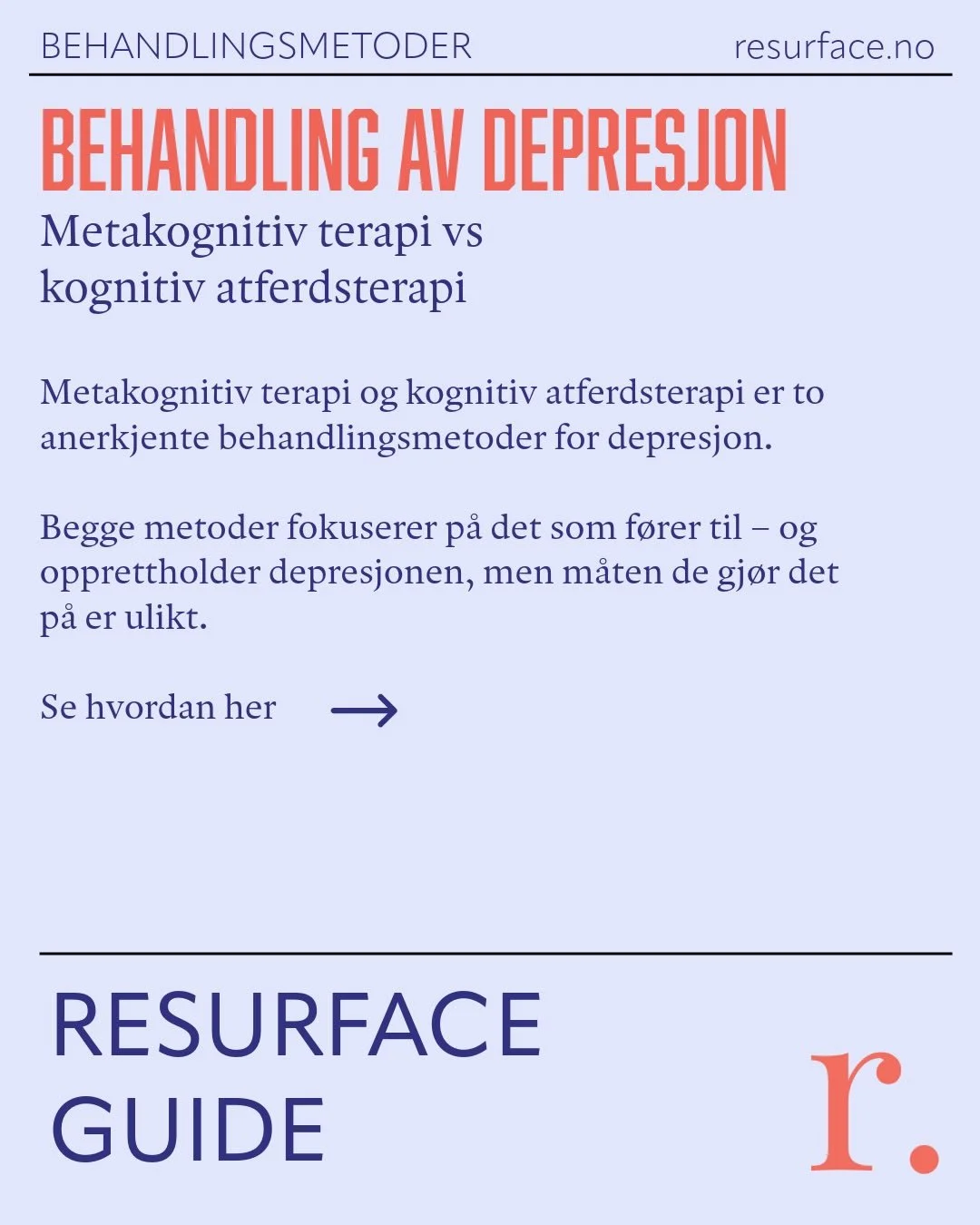 Lurer du p&aring; hvordan depresjon behandles? 

Vi har sett p&aring; hvordan metakognitiv terapi og kognitiv atferdsterapi jobber med depresjon - og hva som skiller dem. 

Sveip for &aring; l&aelig;re mer. &nbsp;

#psykologi #depresjon #behandling #