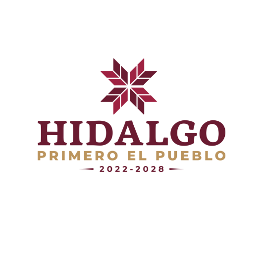 Logotipo con texto "Hidalgo Primero el Pueblo 2022-2028" y un diseño geométrico estilo estrella en la parte superior.
