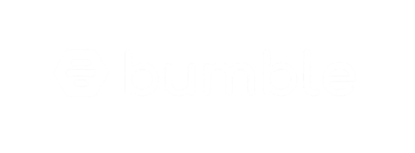 Bumble logo with text and hexagon symbol, dark pink color.