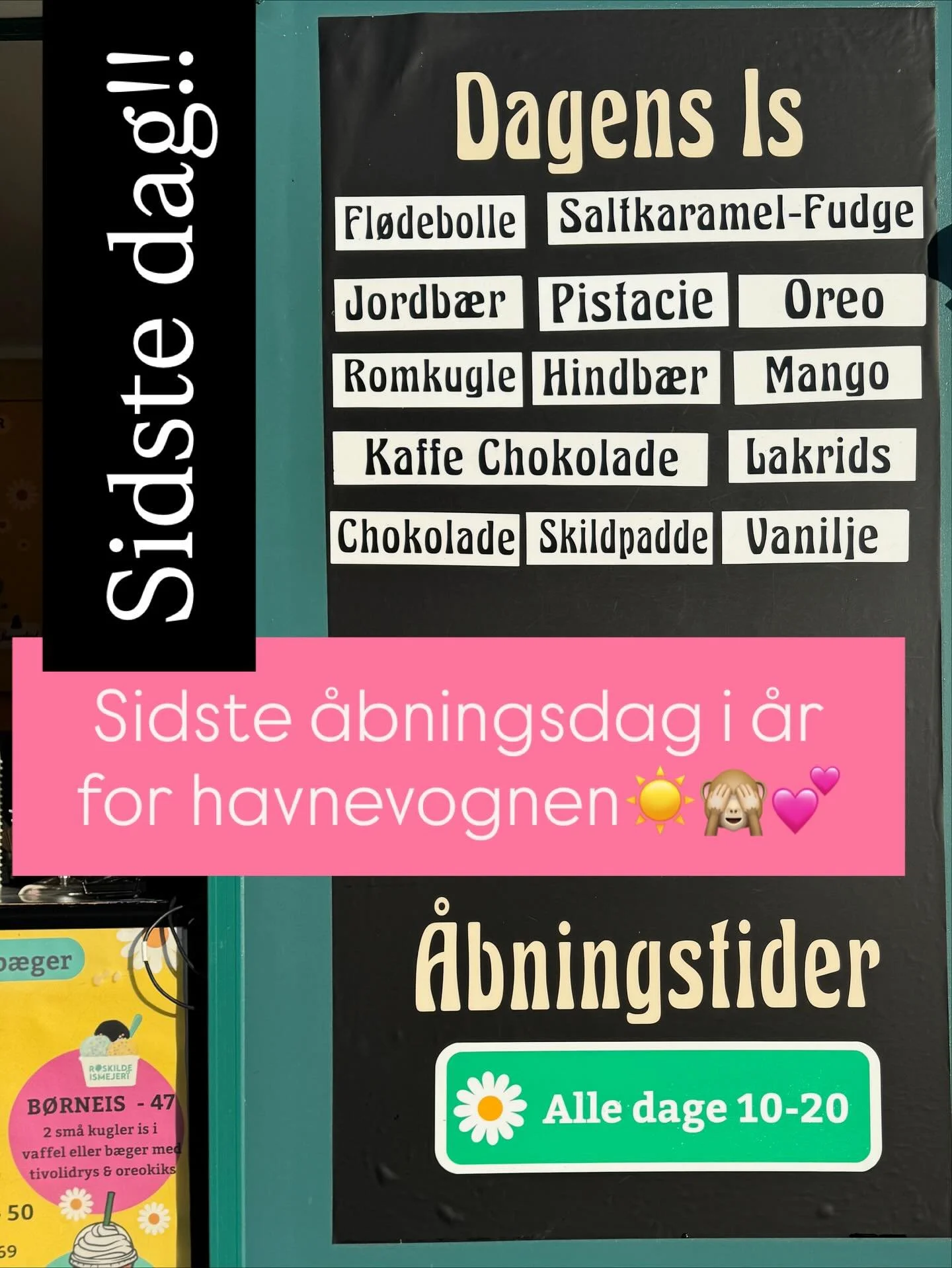 Hej Roskilde!
Jesper har k&oslash;rt frisk is ned p&aring; Roskilde Havn - Viktoria har &aring;bnet lugen og st&aring;r klar til at s&aelig;lge is og varme drikke til jer p&aring; &aring;rets sidste &aring;bningsdag i Havnevognen 🍁🍁🍁🍁🍁🍁 &aring;