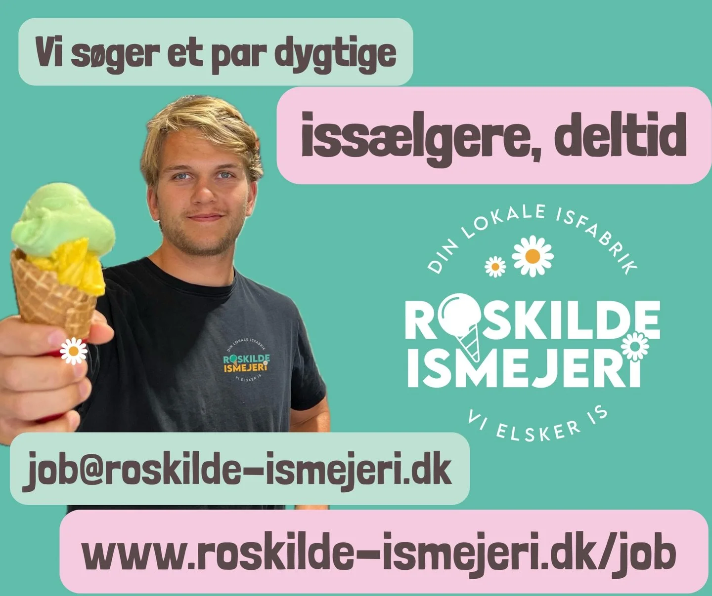 F&oslash;rste h&aring;ndfuld nye isninjaer er i gang bag disken - nu s&oslash;ger vi endnu et par dygtige deltids iss&aelig;lgere, til opstart slut april🍦🥷
Allerhelst har du afsluttet 9. kl., og fylder tidligst 18 &aring;r til september.
L&aelig;s 