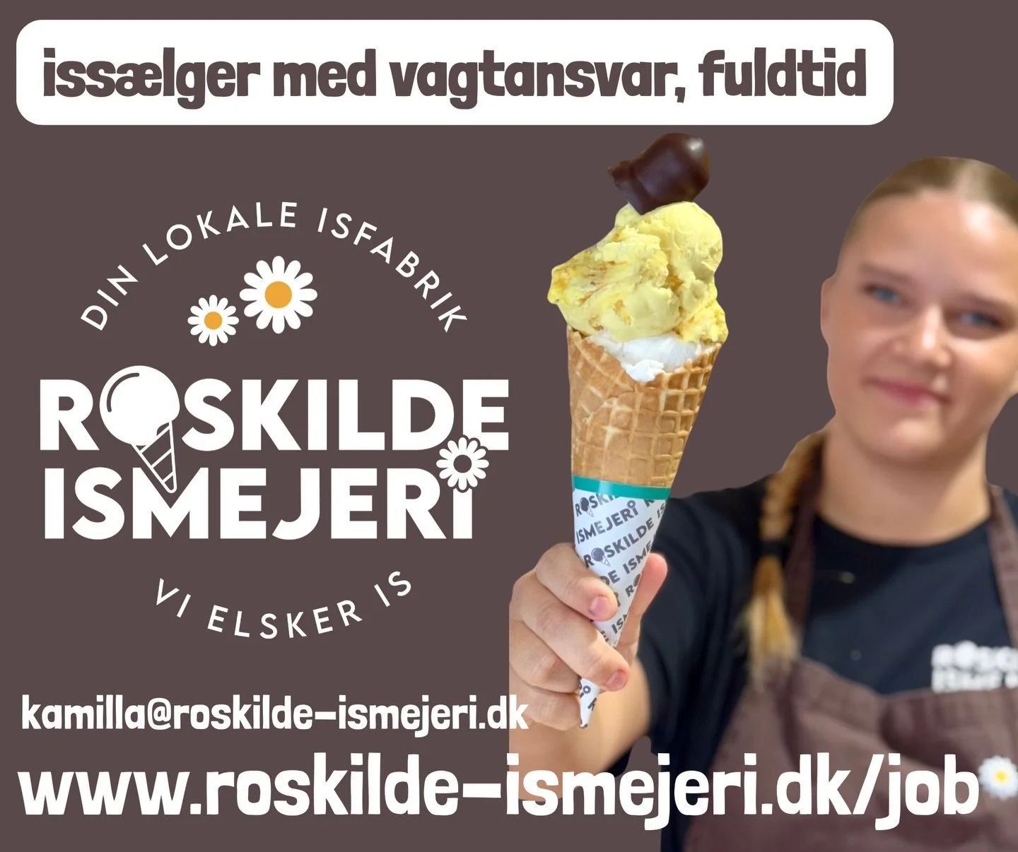 Vi udvider fuldtidsteamet, og mangler den rigtige til en stilling med vagtansvar, dygtige kolleger og glade kunder☀️ @roskildeismejeri #ledigstilling #vielskeris #altidistid #kollegas&oslash;ges #roskildeismejeri
