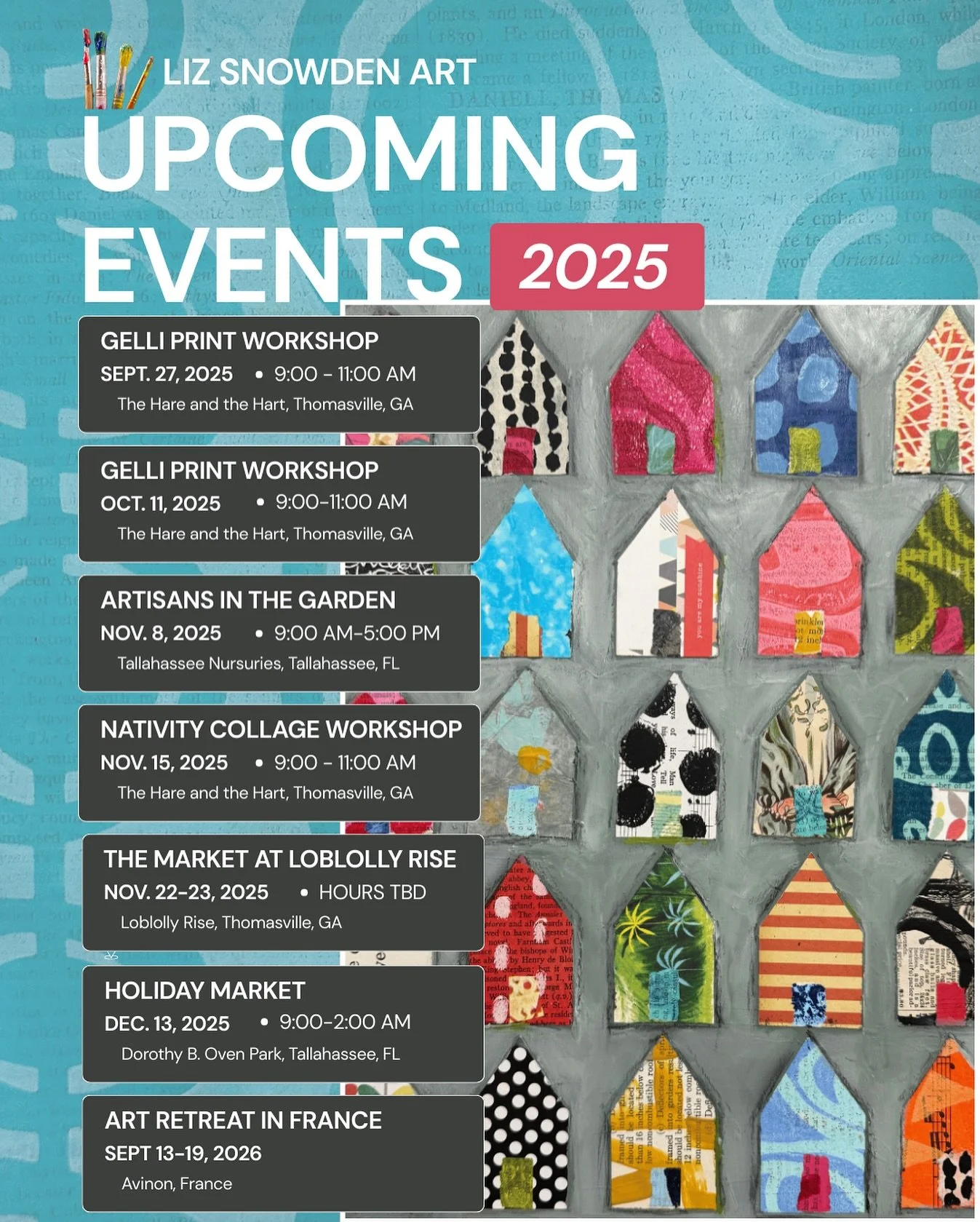 Here it is! All upcoming events. Hope to see you there! Full info on my website! 
Comment EVENTS and I&rsquo;ll send you a direct link!

#fallevents #artshows #workshops #lizsnowdenart