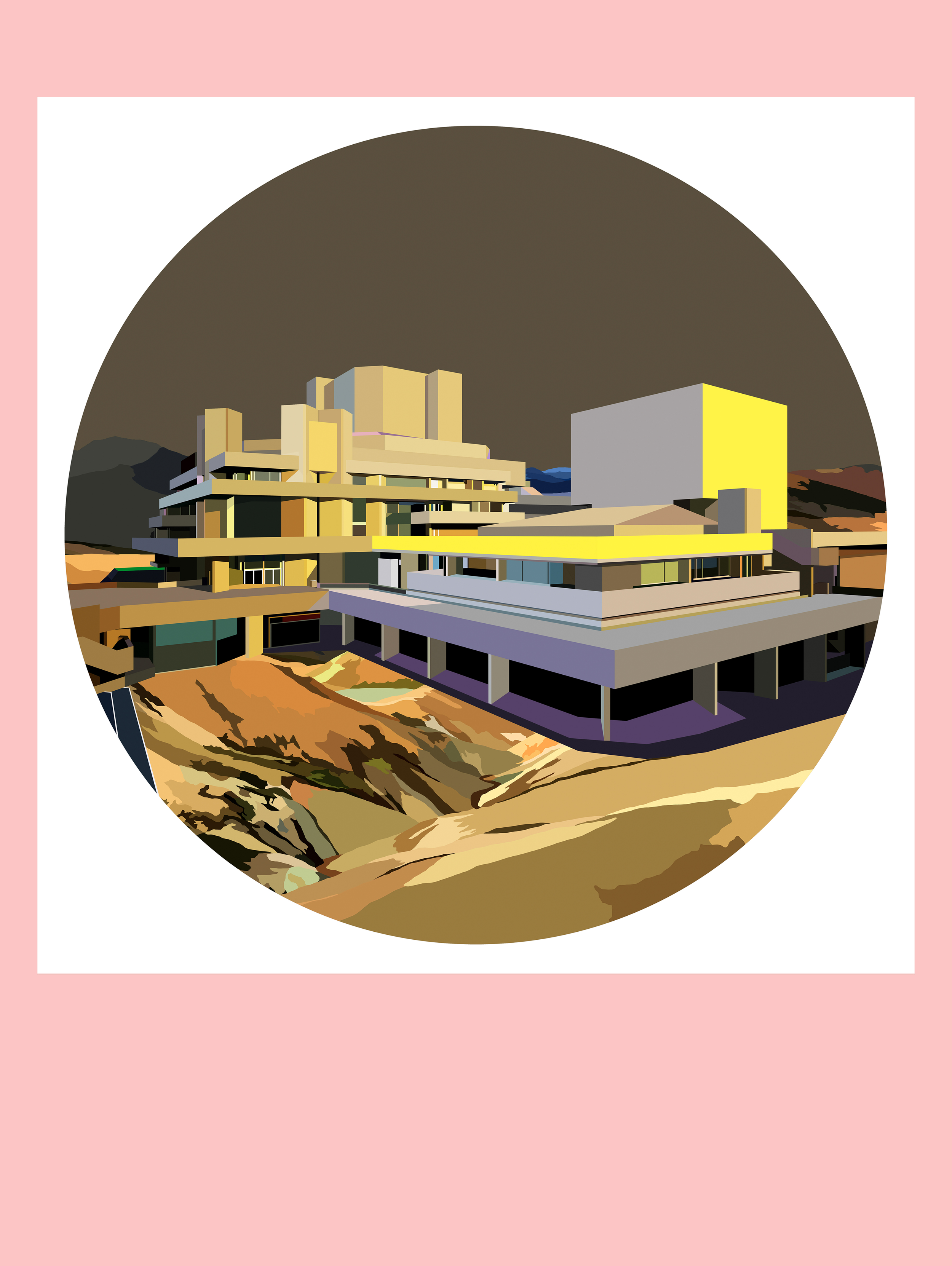 Brutalist Architecture & Mountain Desert - 50 x 50 cm