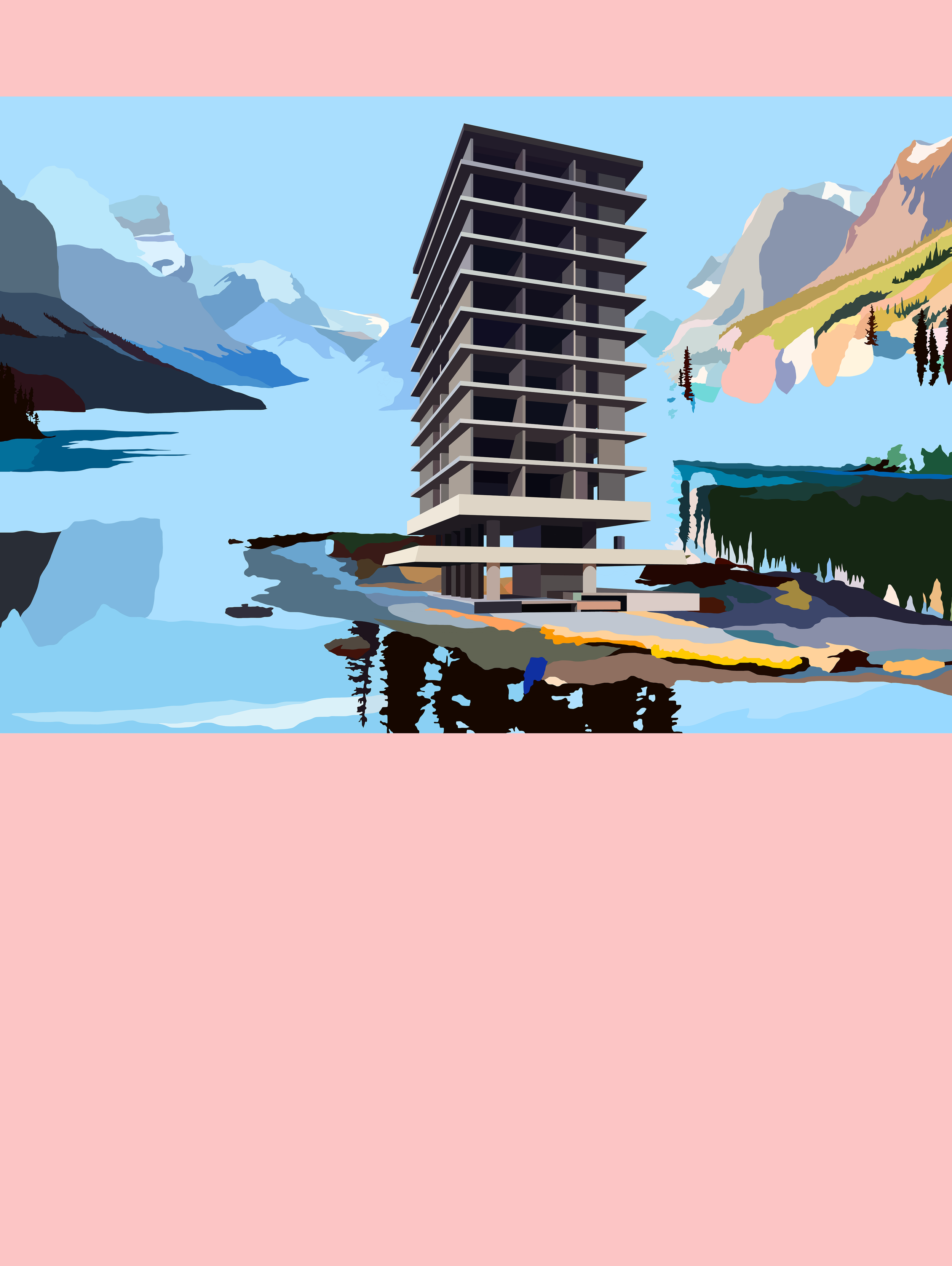 Blue Landscape & Floating Building - 40 x 60 cm