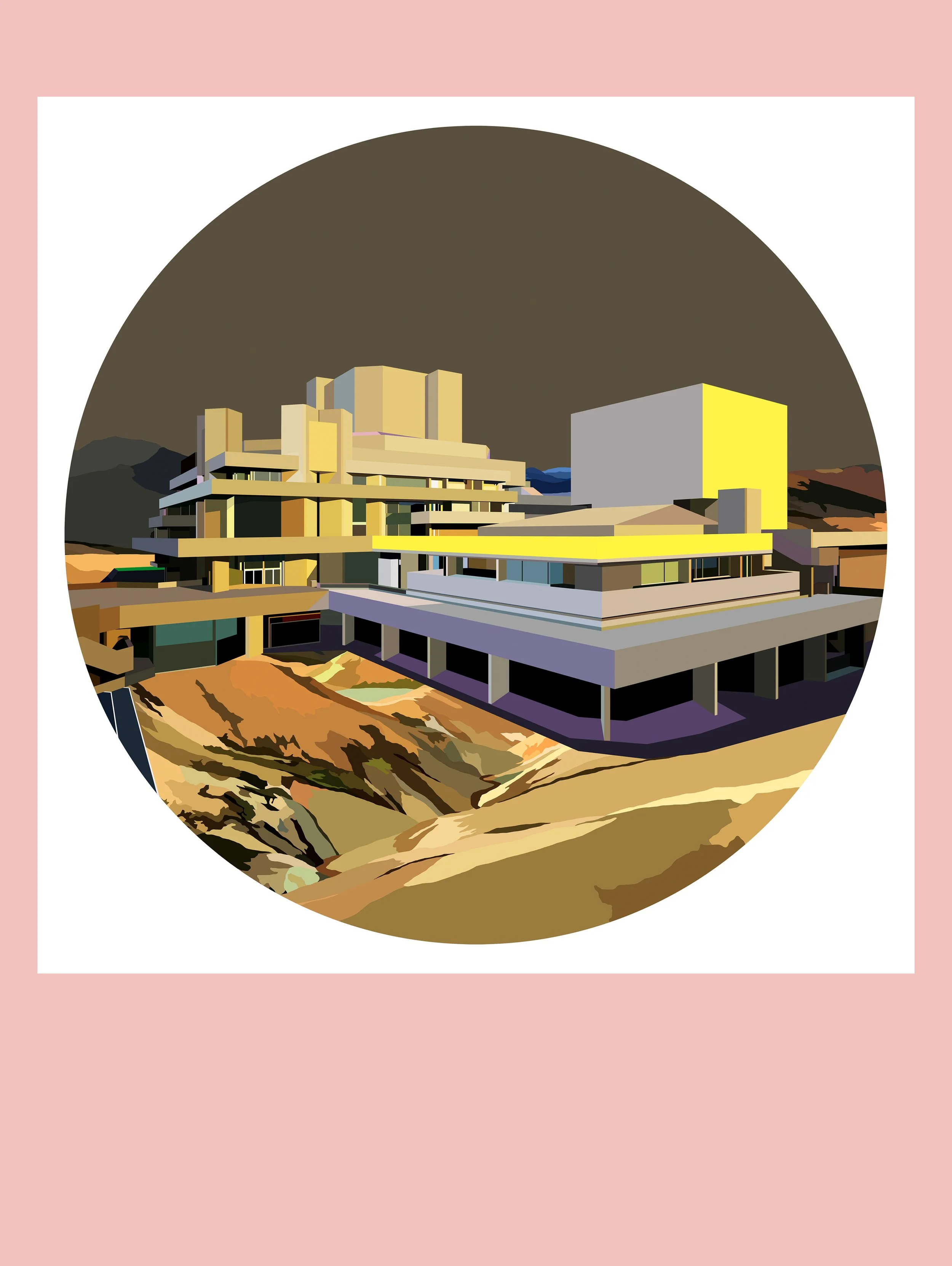 Brutalist Architecture & Mountain Desert - 50 x 50 cm