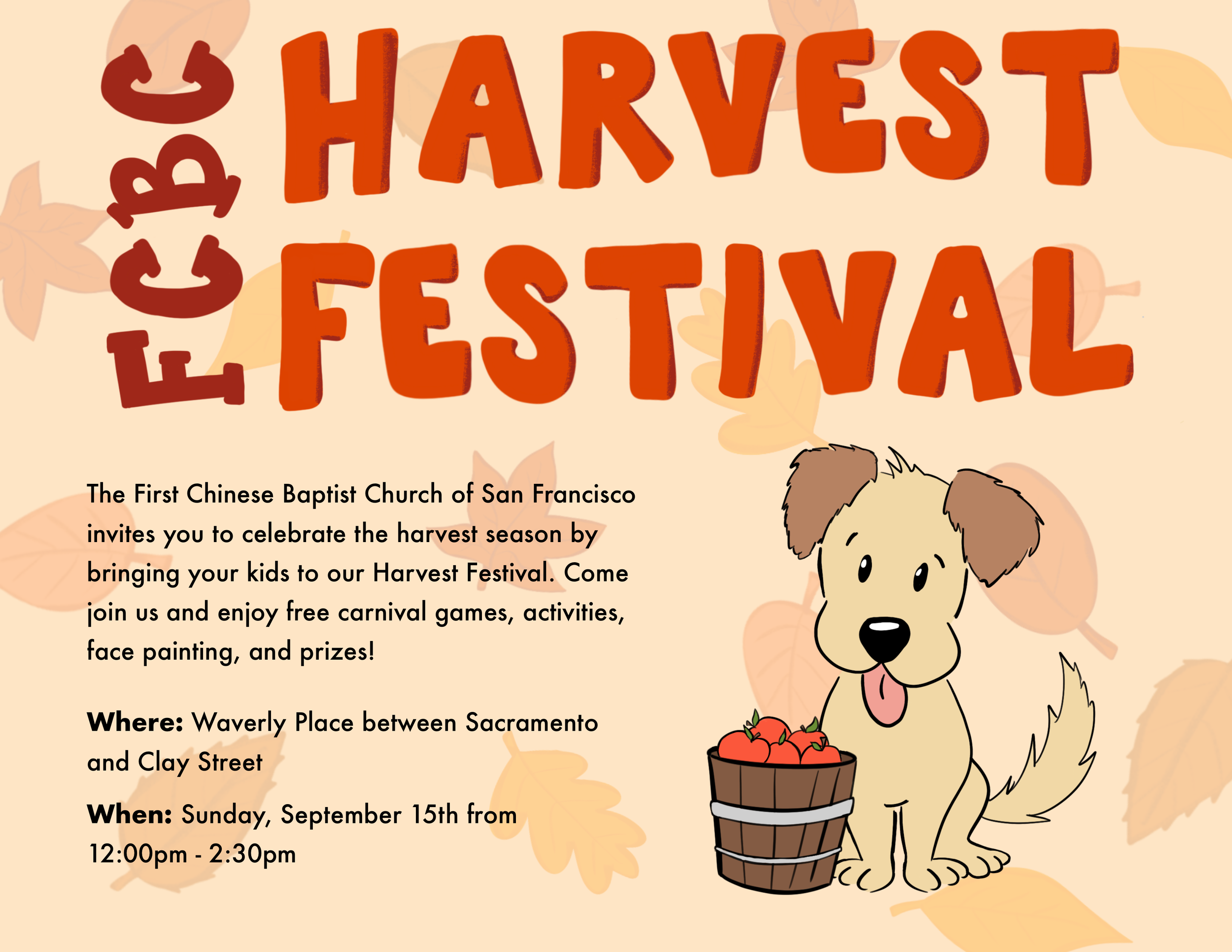 Harvest Festival Flier - Flier designed to attract attention for the FCBC Harvest Festival in the Chinatown community. Designed in Procreate, 2023, 2024.